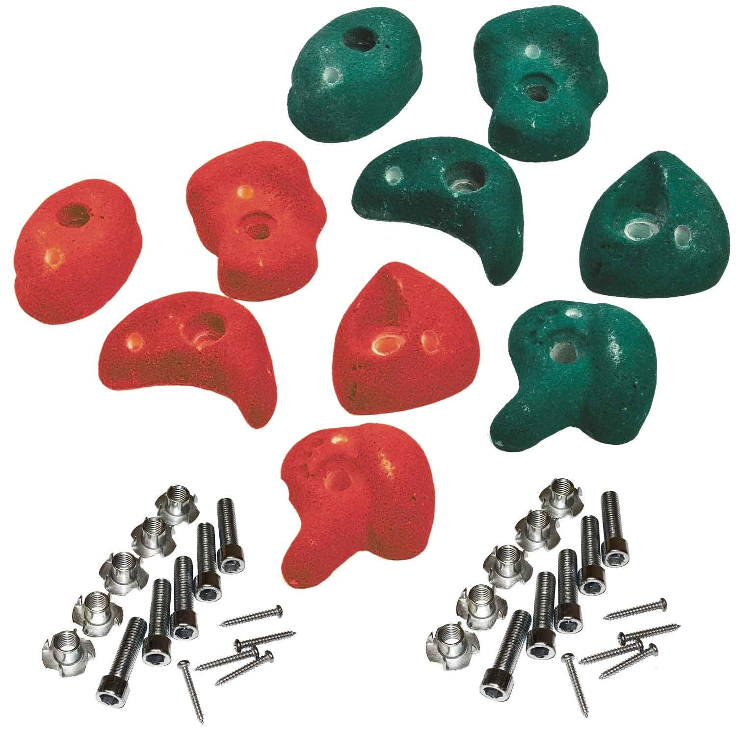 Garden Games Coloured Climbing Stones Mega Pack - 10 heavy duty climbing foot holds for tree house/climbing frame (Red & Green)