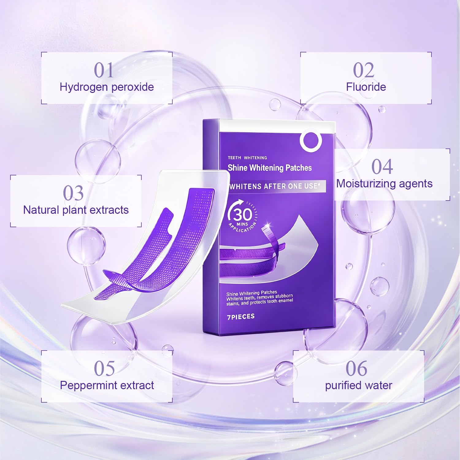 7 Stück Whitening Strips Lila– Teeth Whitening Strips Bleaching-Streifen zur Sanften Entfernung von Verfärbungen und für Strahlendere Praktische Einzelverpackungen C35-01-1