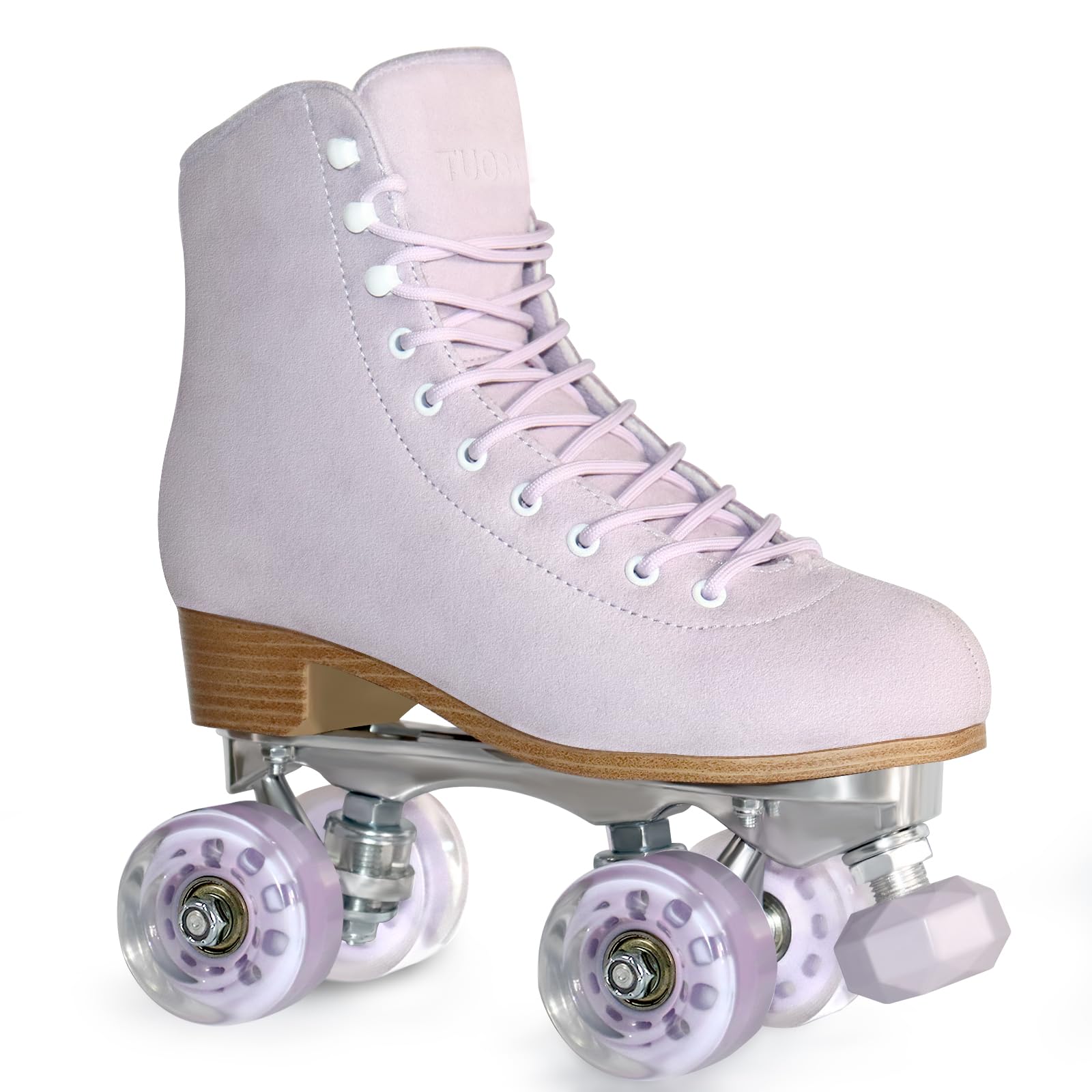 Photo 1 of Roller Skates for Women or Men with Height Adjustable Rubber Stoppers Retro Suede Quad Roller Skates for Outdoor and Indoor (Purple, 7)