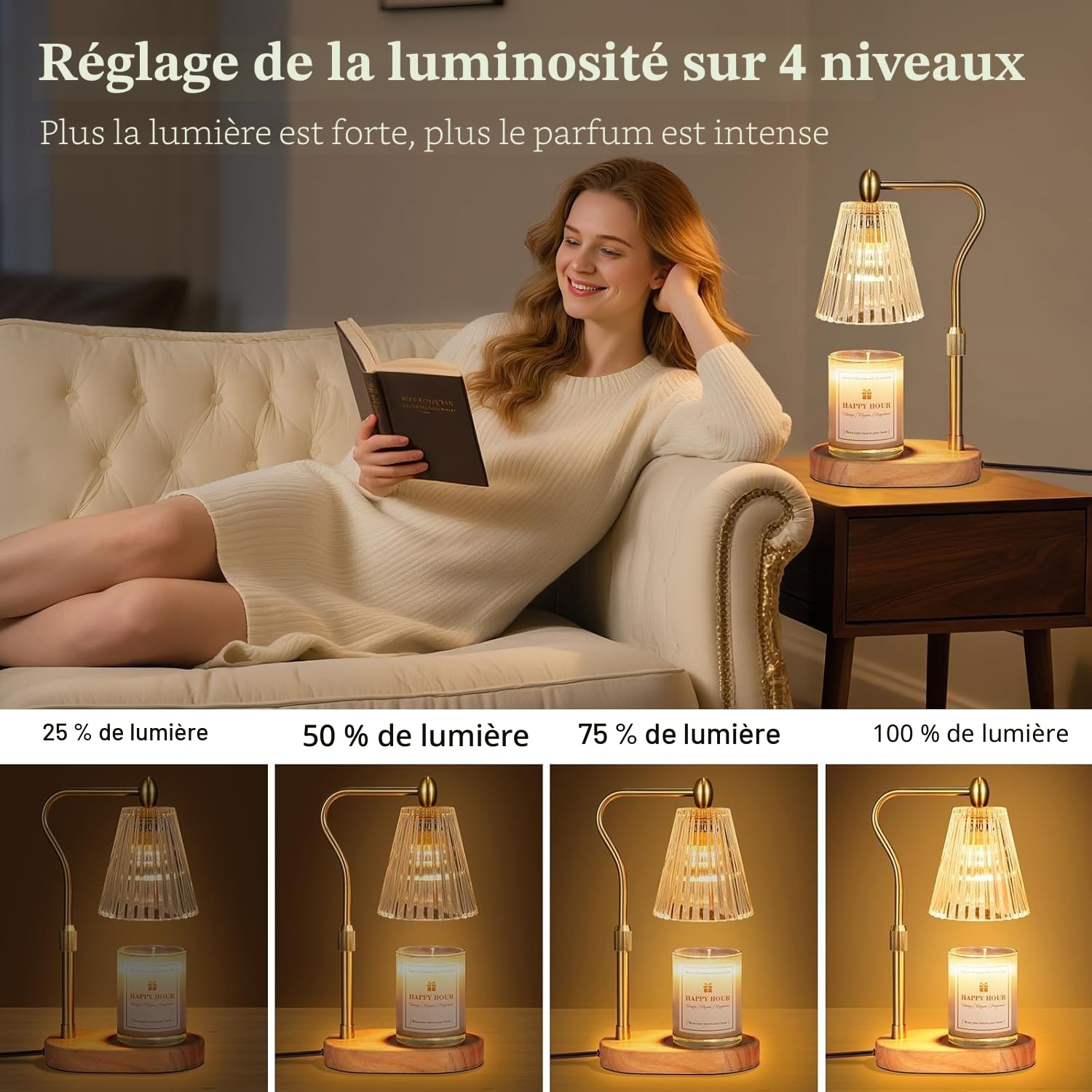 Loowoko Lampe Chauffe Bougie, Chauffage Bougie avec Minuterie et Variateur,Réglable en Hauteur,avec 2 Ampoules,Candle Warmer Lamp pour Bougies Parfumées en Verre, Maison, Chambre, Décoration