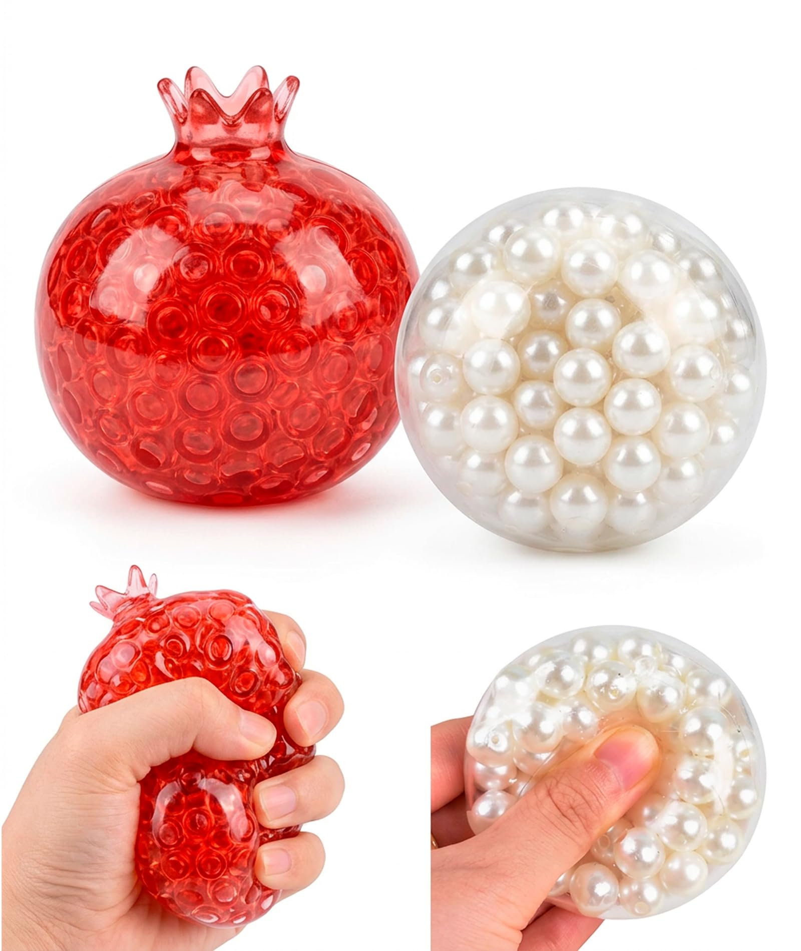2-Piece Taba Squishy Toy Set, Red Pomegranate and White Pearl Noise Ball, Horizontal Opening Interactive Fidget Toy for Office and Leisure-image-33
