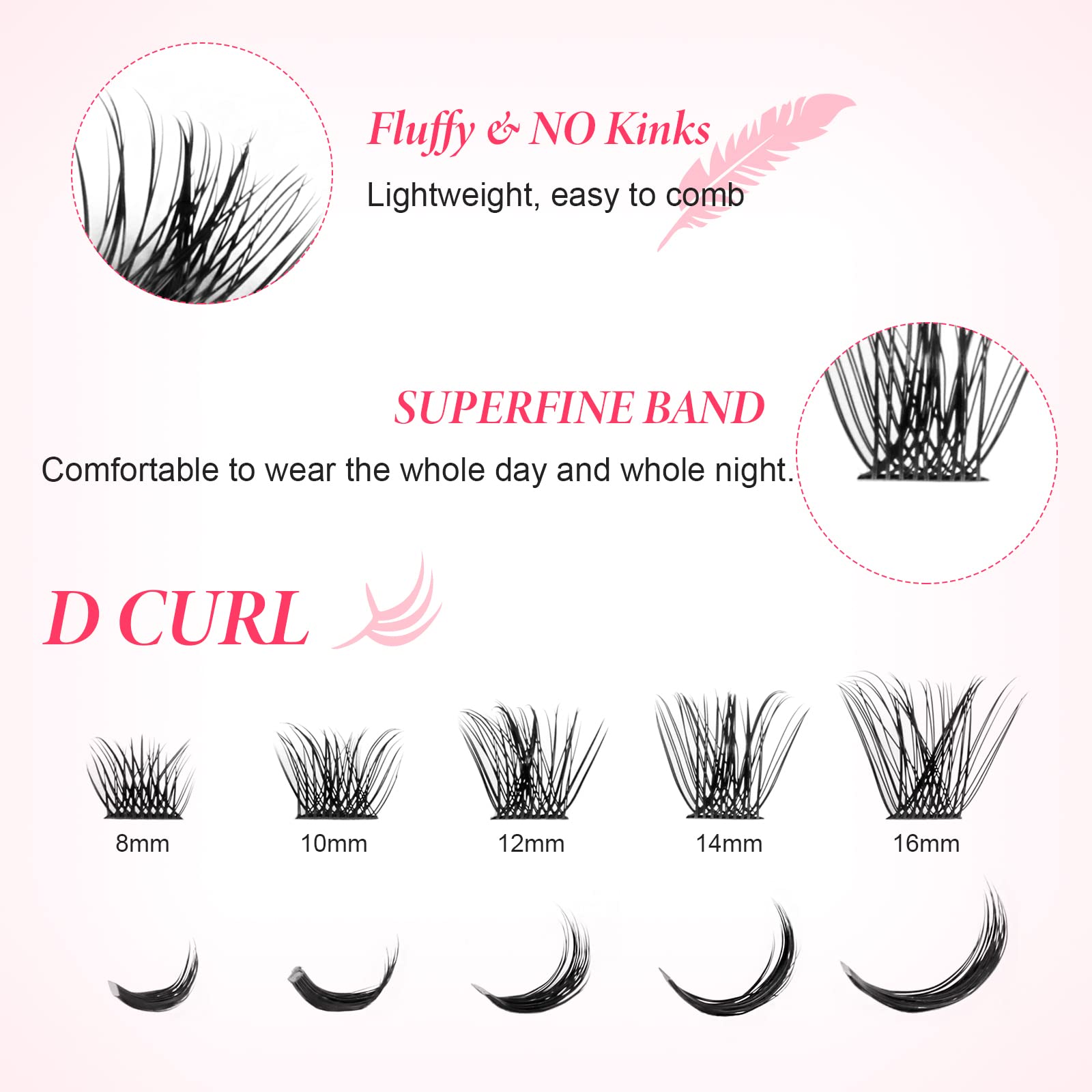 Lashes Cluster 72 Pcs Individual Lashes D Curl 8-16 mm Length, DIY Eyelash Extension False Lashes Soft Fluffy Cluster Eyelas (MIX-1) - Image 3