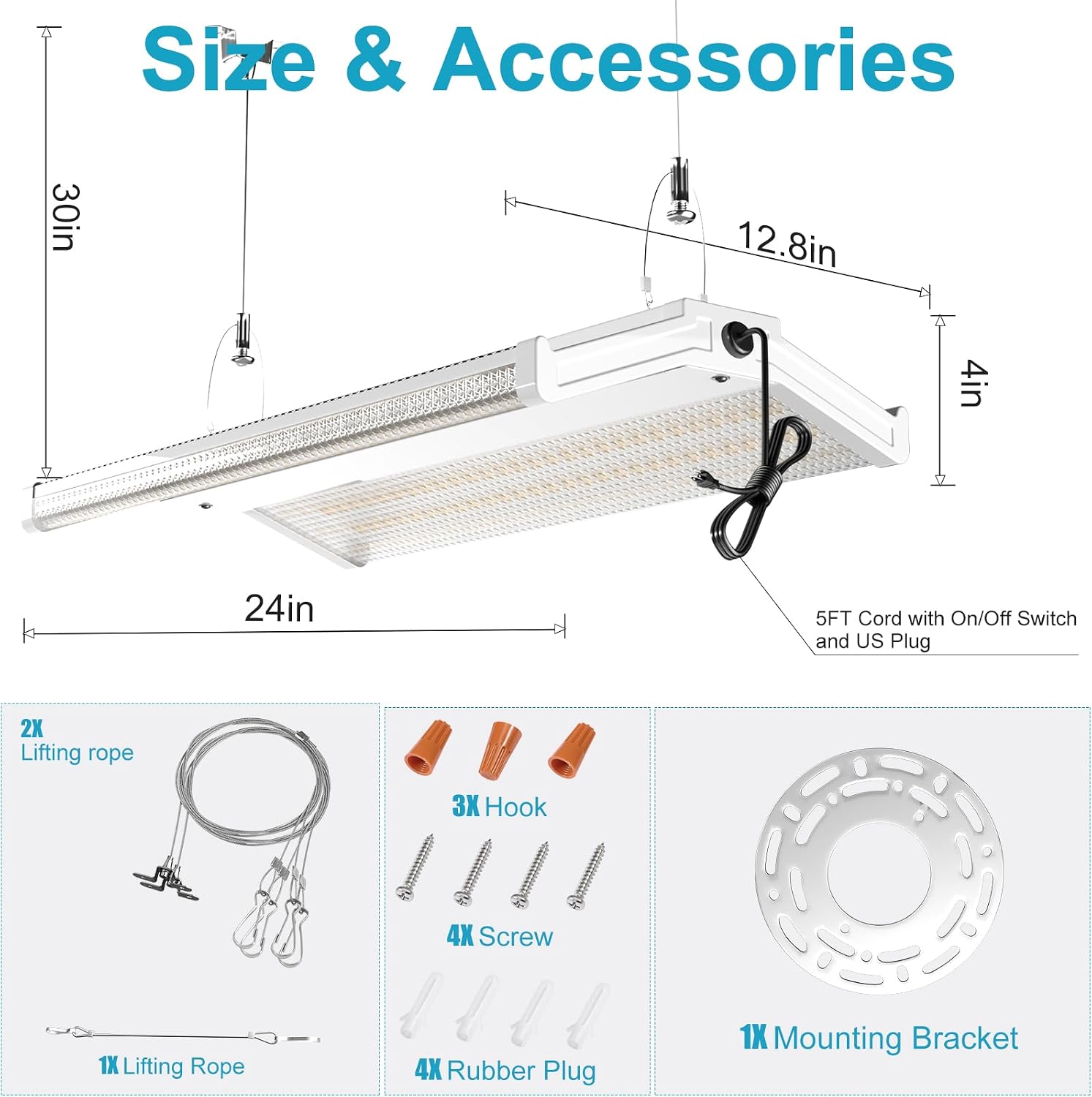 Lightdot LED Linear High Bay Shop Light, V-Wing Design with US Plug, 2FT 200W 100-277V [Eqv.800W] 5000K, 15-25ft Flush/Suspended Mount, 2000 sq.ft Cover for Garages, Warehouses, UL Complied -8Pack