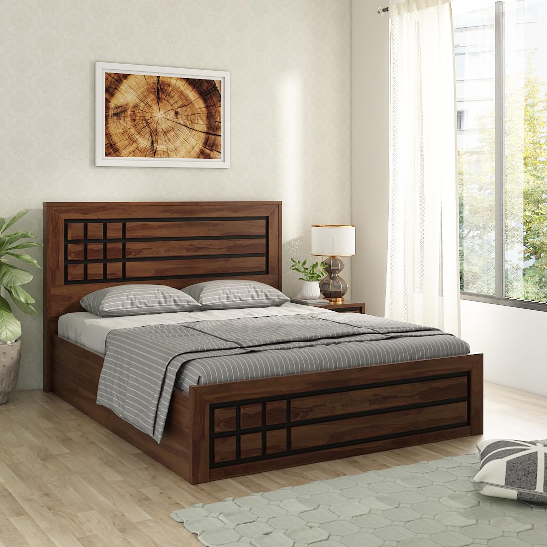 Spacewood Boston Bed |King Size (78 X 72) Engineered Wood Bed with Full Hydraulic Lifton Storage| 3 Year Warranty | Modern Design | Engineered Wood | Sheesham-picture-27