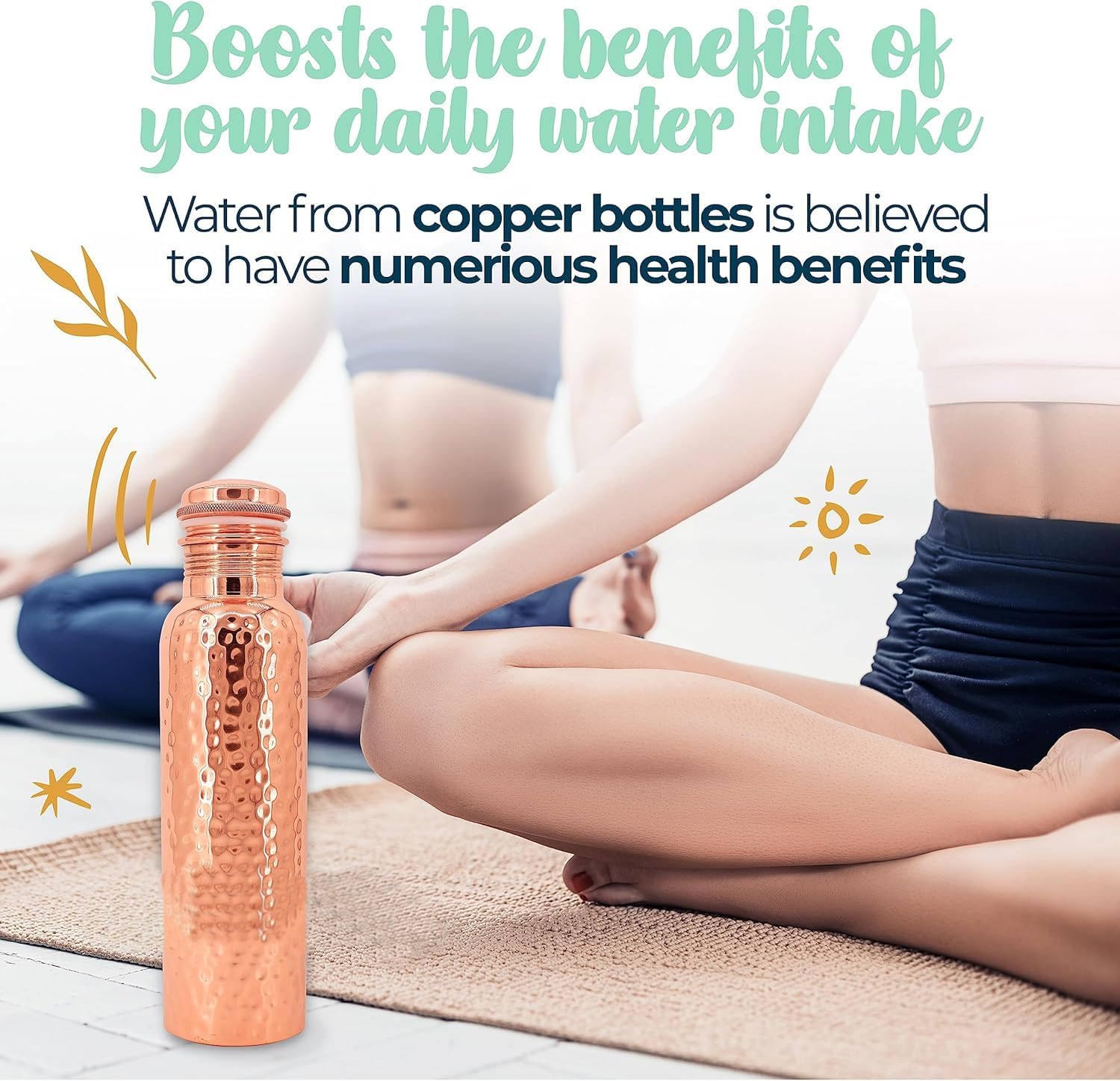 Copper Water Bottle (34oz/1000ml) 100% Pure Handmade Hammered Ayurvedic Pure Copper Vessel for Drinking Heavy Duty & Leak-proof