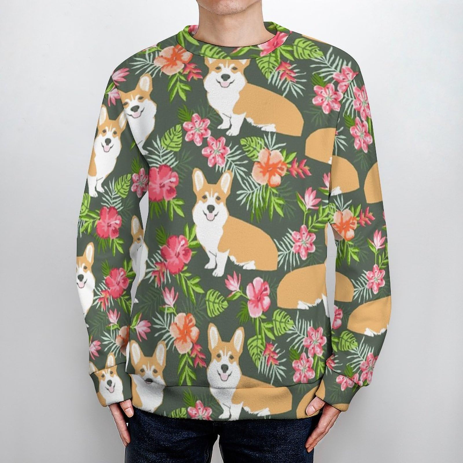 Amazon.co.jp: セーター メンズ コーギー ドッグ 犬柄 長袖 カットソー