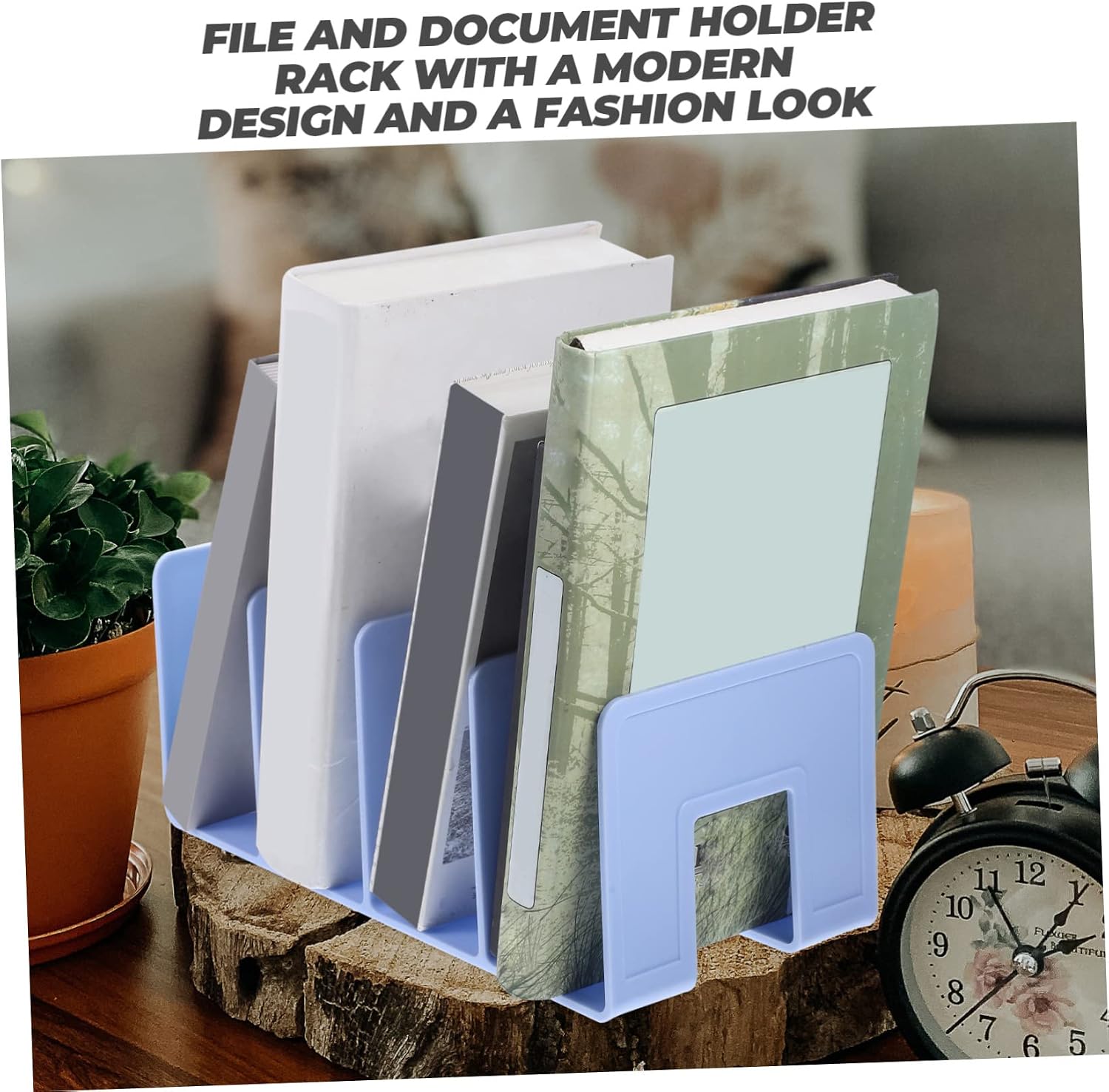 SECFOU Desktop File Organizer Rack Storage for Books Magazines Documents Ice Blue Desktop Holder for Office and Home Decor