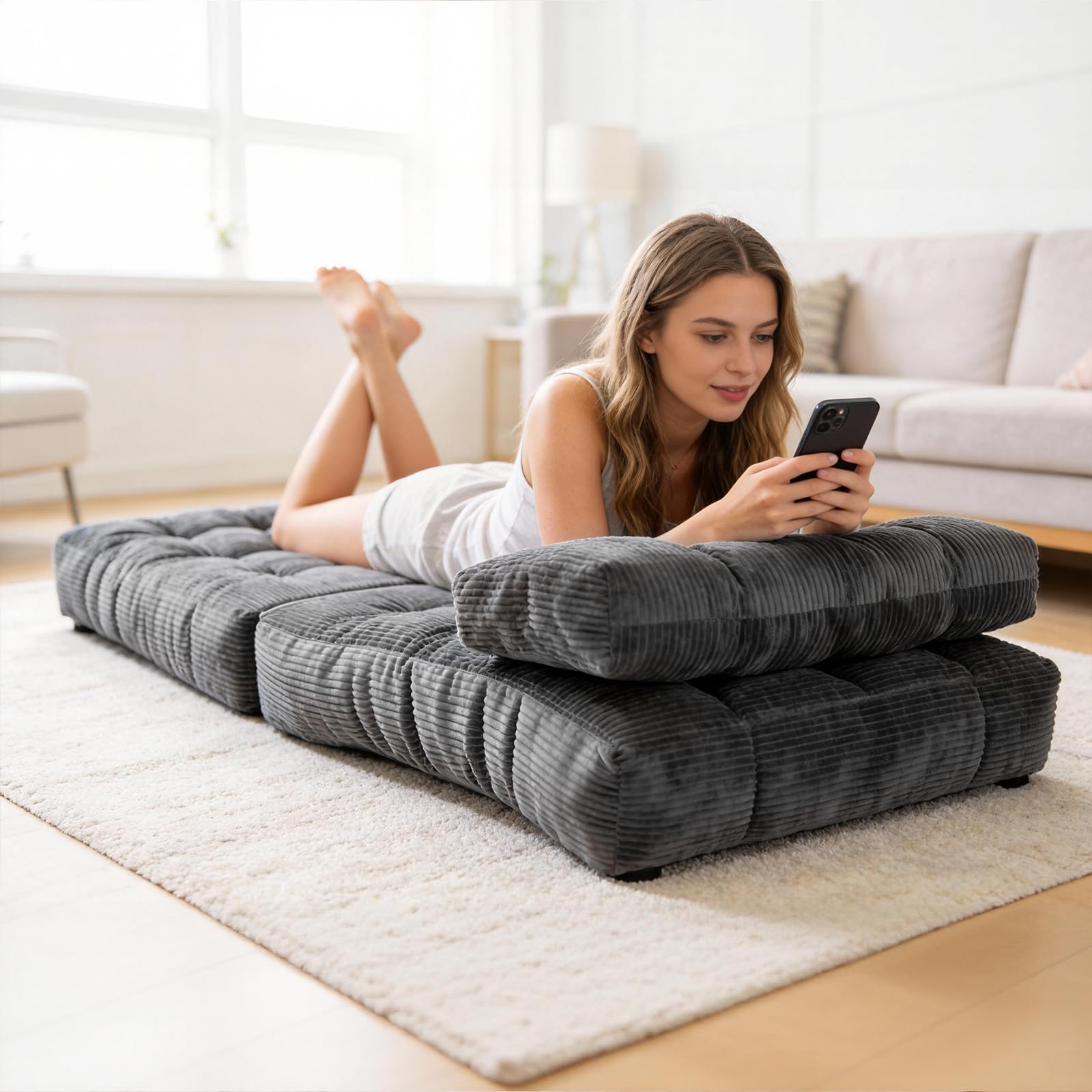 Klappbares Schlafsofa, 4-in-1-Wandelstuhlbett und Sitzsackcouch, platzsparendes Gästebett für kleine Wohnungen, Studentenwohnheime, Wohnzimmer und Schlafzimmer, keine Montage erforderlich (Grau)