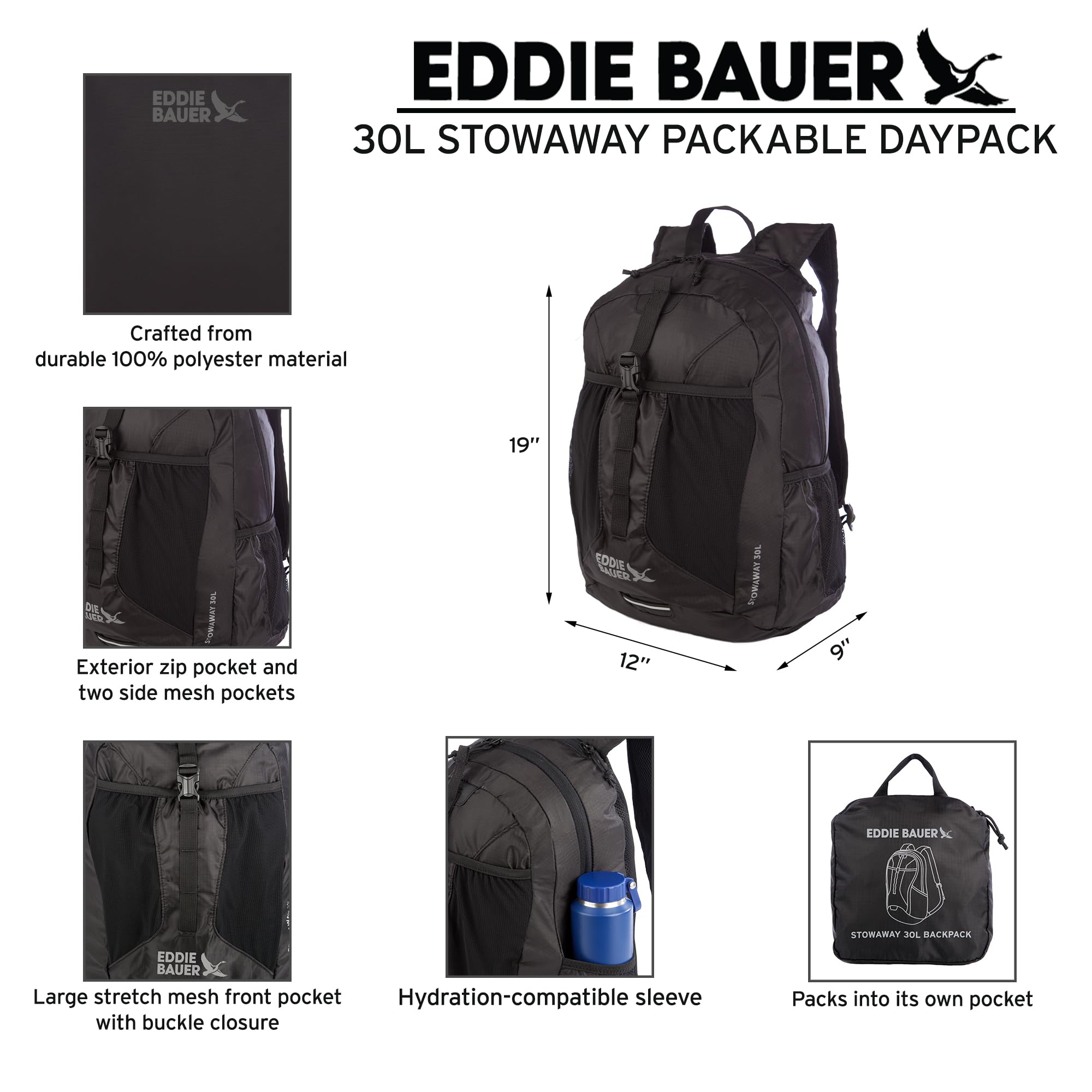 Eddie Bauer Pakowany plecak Stowaway wykonany z poliestru Ripstop, Port, 30L US, Plecak Stowaway Packable - wykonany z poliestru Ripstop