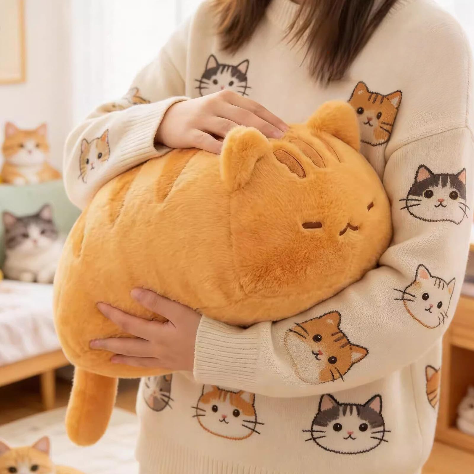 Kauerndes Katzen-Plüschtier 40 cm roter Kater Kuscheltier PP-Baumwoll-Füllung Katzenkissen