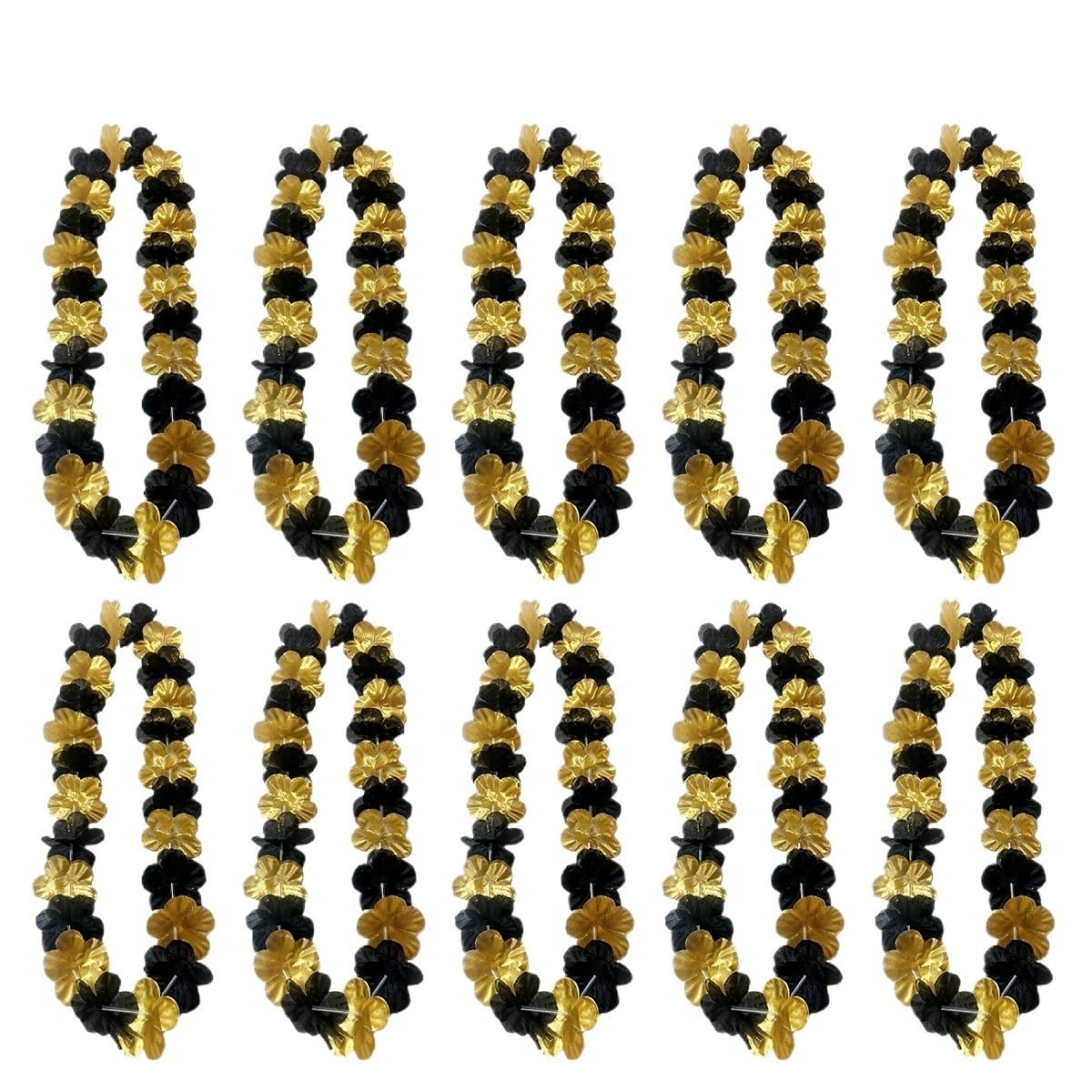 Jwfbdb 10Strings 10/20 Pcs Black Golden Necklaces Hawaiian Flower Leis Tropical Lei Party Favors Garland For Graduation Wedding