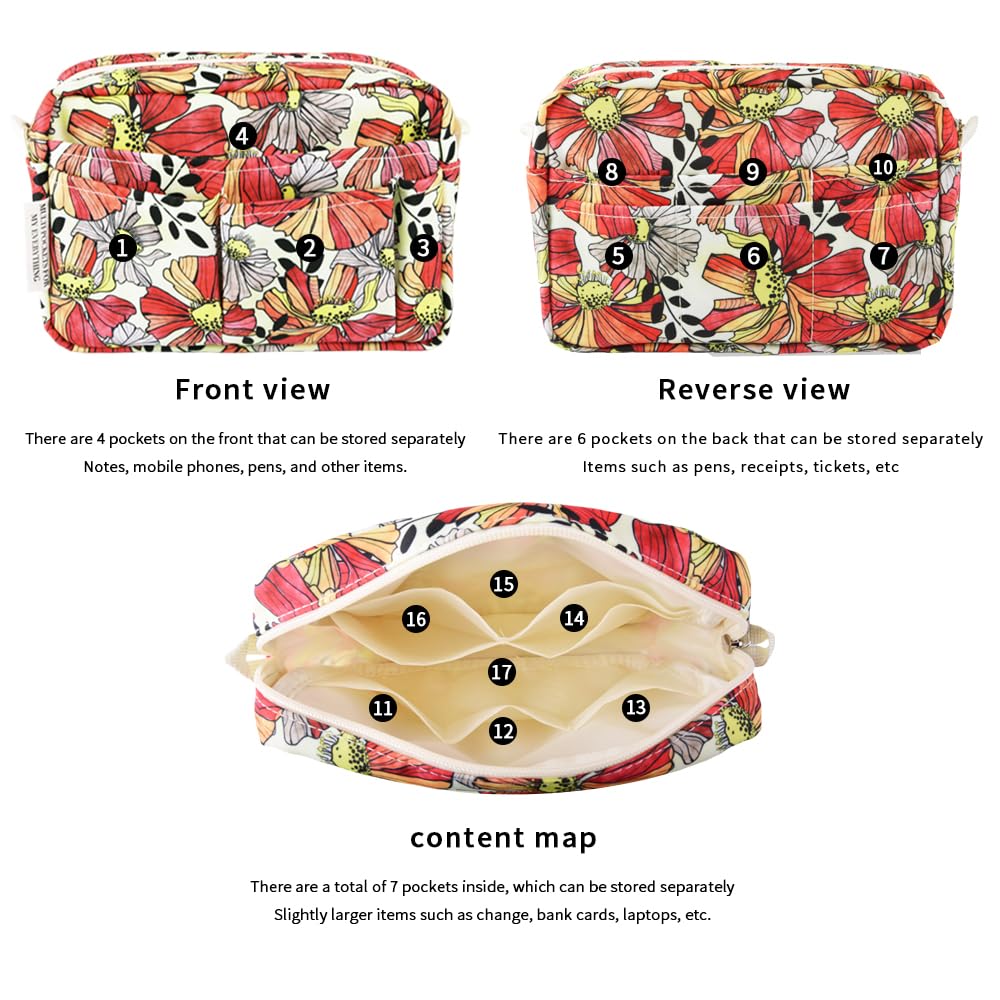 E-WEICHEN Organizador de cartera de múltiples bolsillos con cremallera, bolsa de maquillaje, artículos esenciales de viaje para mujeres, bolsa simple impermeable para lápices de papelería para diario,