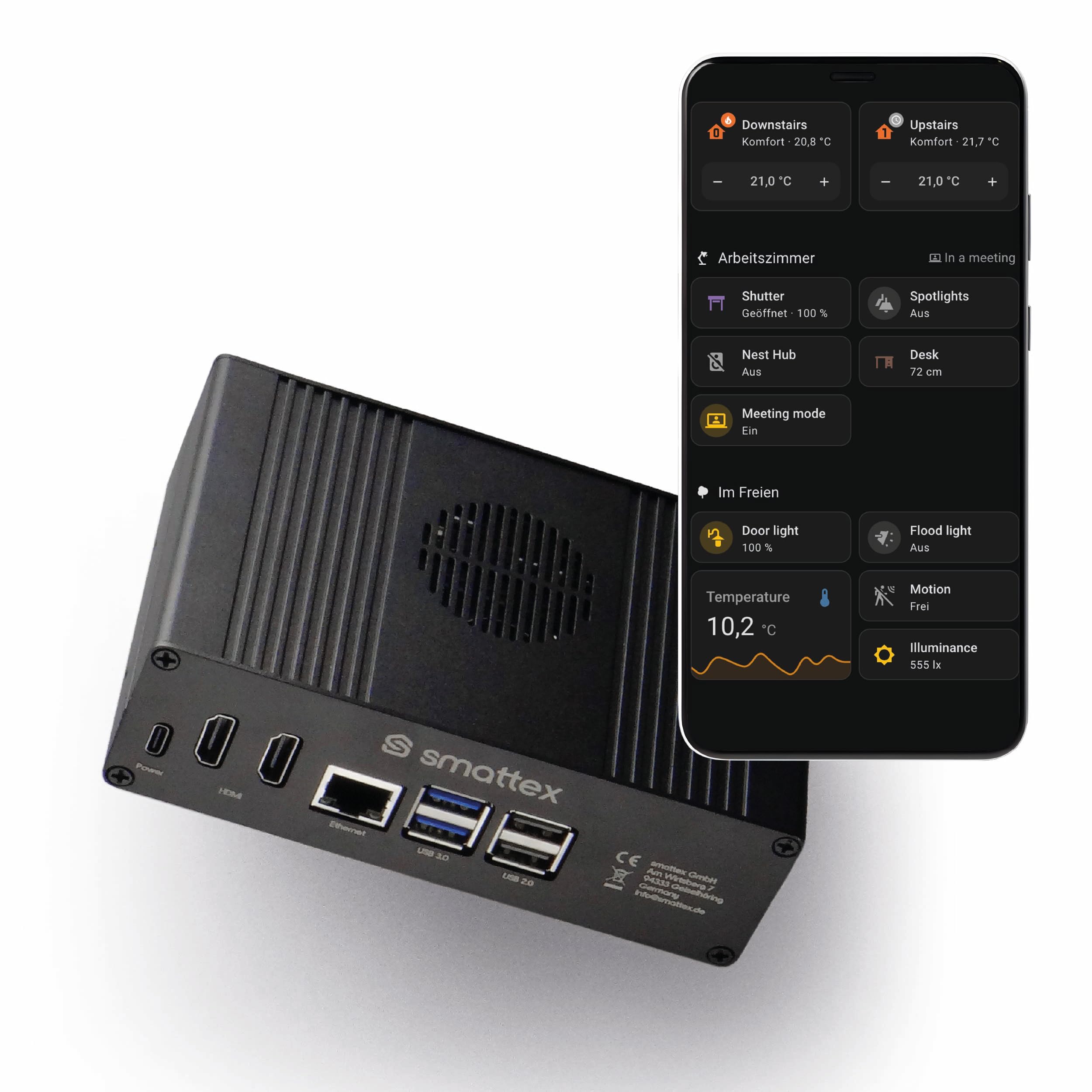 Plug & Play Set Black, Raspberry Pi 5, Home Assistant vorinstalliert, inkl. Antenne (Thread Border Router), WiFi, Bluetooth, SSD, Matter, Zigbee optional, sofort (16 GB RAM / 256 GB SSD)