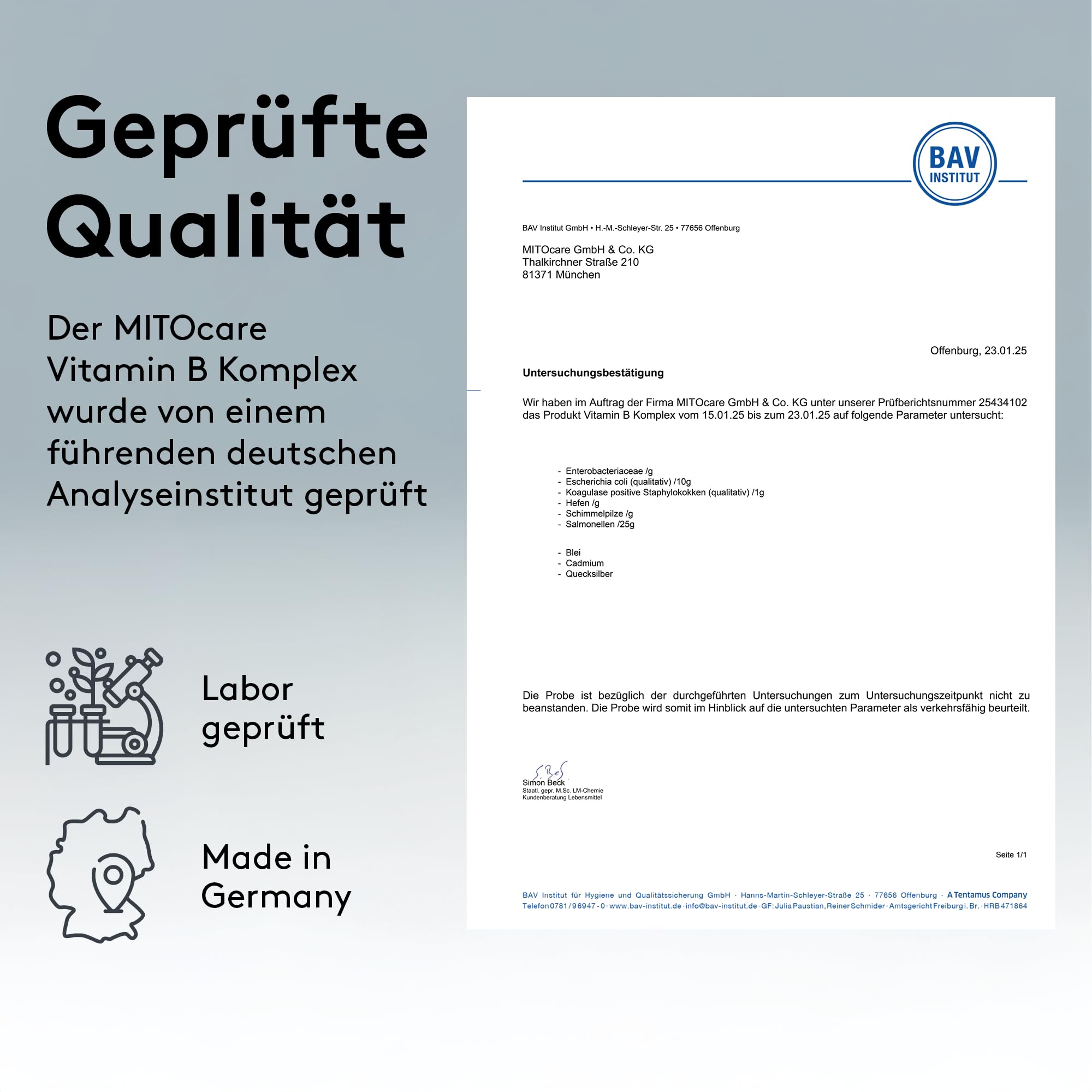 MITOcare Vitamin B Komplex - Komplex mit 8 B-Vitaminen - B1, B2, B3, B5, B6, B7, B9 & Vitamin B12 hochdosiert - Apothekenqualität - vegan - 2 Monatspackung mit 60 Kapseln - Produziert in Deutschland