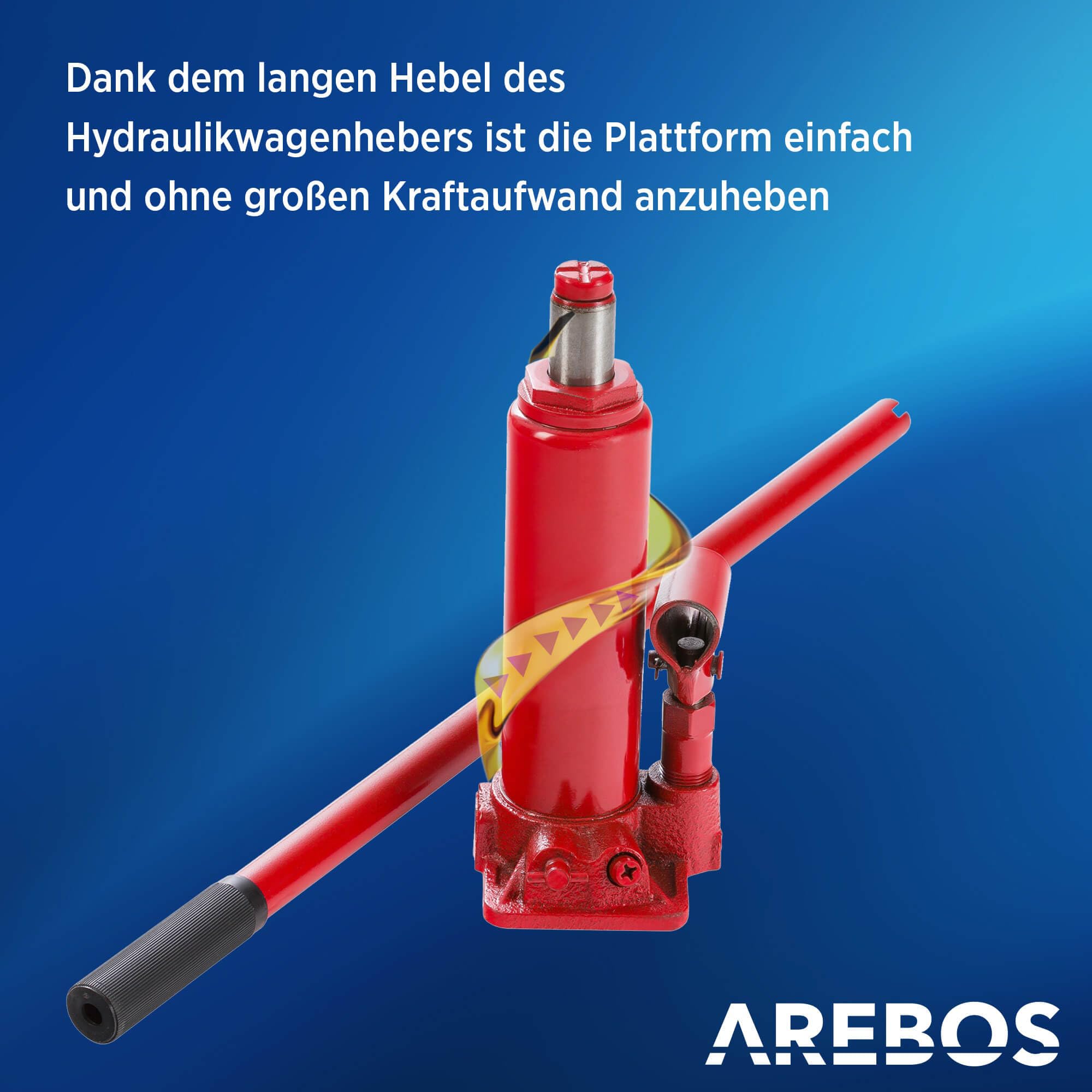 Arebos 2X Auffahrrampe mit hydraulischem Wagenheber | XXL PKW Hebebühne KFZ Rampe 257 mm Auffahrbreite | Auffahrbock Hebeplattform mit Sicherheits-/ Überdruckventil | Höhenverstellbar 2 T | Rot
