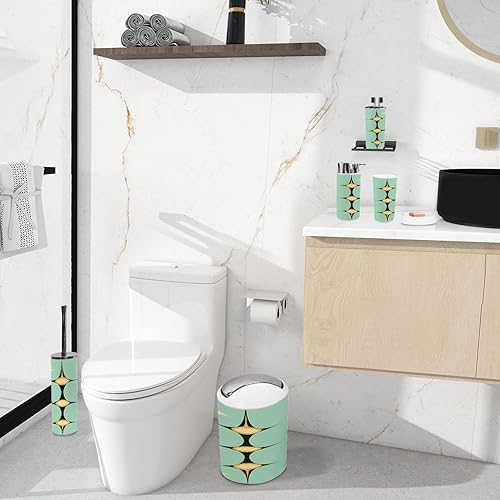 Miniatura 3 de Bathroom Accessory Set 6 Piece Mid Century Vintage 1950s Modern Retro Geometric Lattice Star Trash can, Toothbrush Holder, Soap Dispenser, Soap