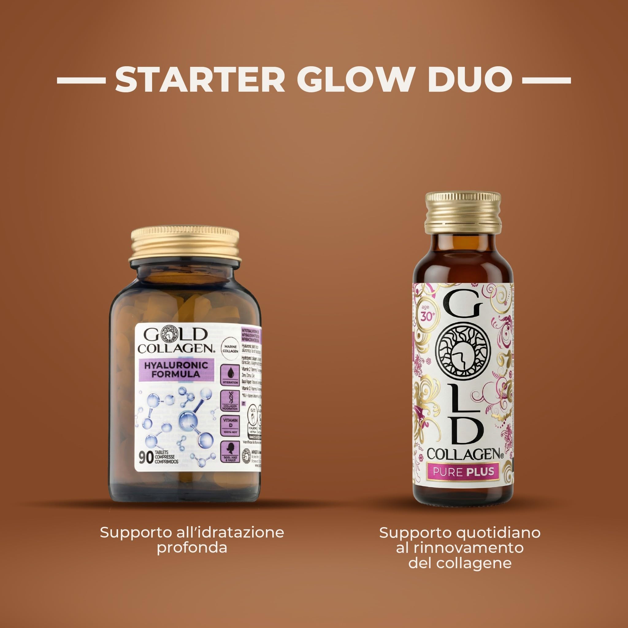 GOLD COLLAGEN Hyaluronic Formula - Collagene Marino con Acido Ialuronico, Vitamina C e D, Zinco, Integratori per Capelli Pelle, Unghie e Articolazioni - 90 Compresse