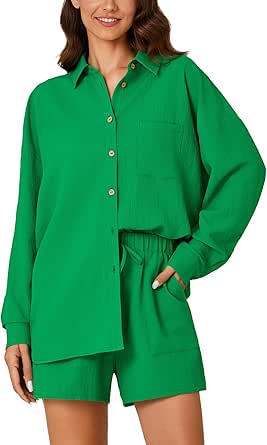 Chatinction Women's Summer 2 Piece Outfits V Neck Short Sleeve Side