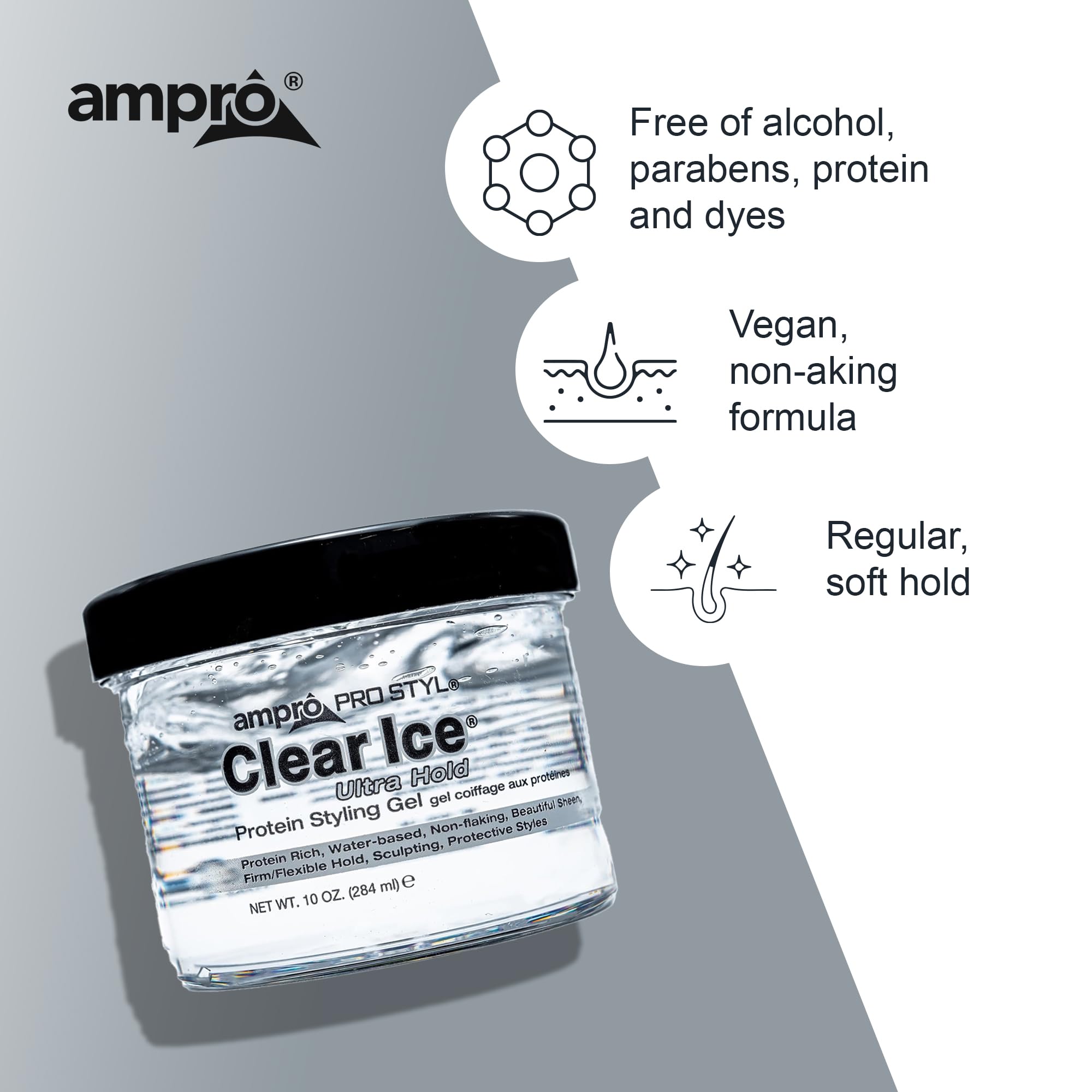 Ampro Pro Styl Clear Ice Protein Styling Gel Ultra Hold 10 oz.