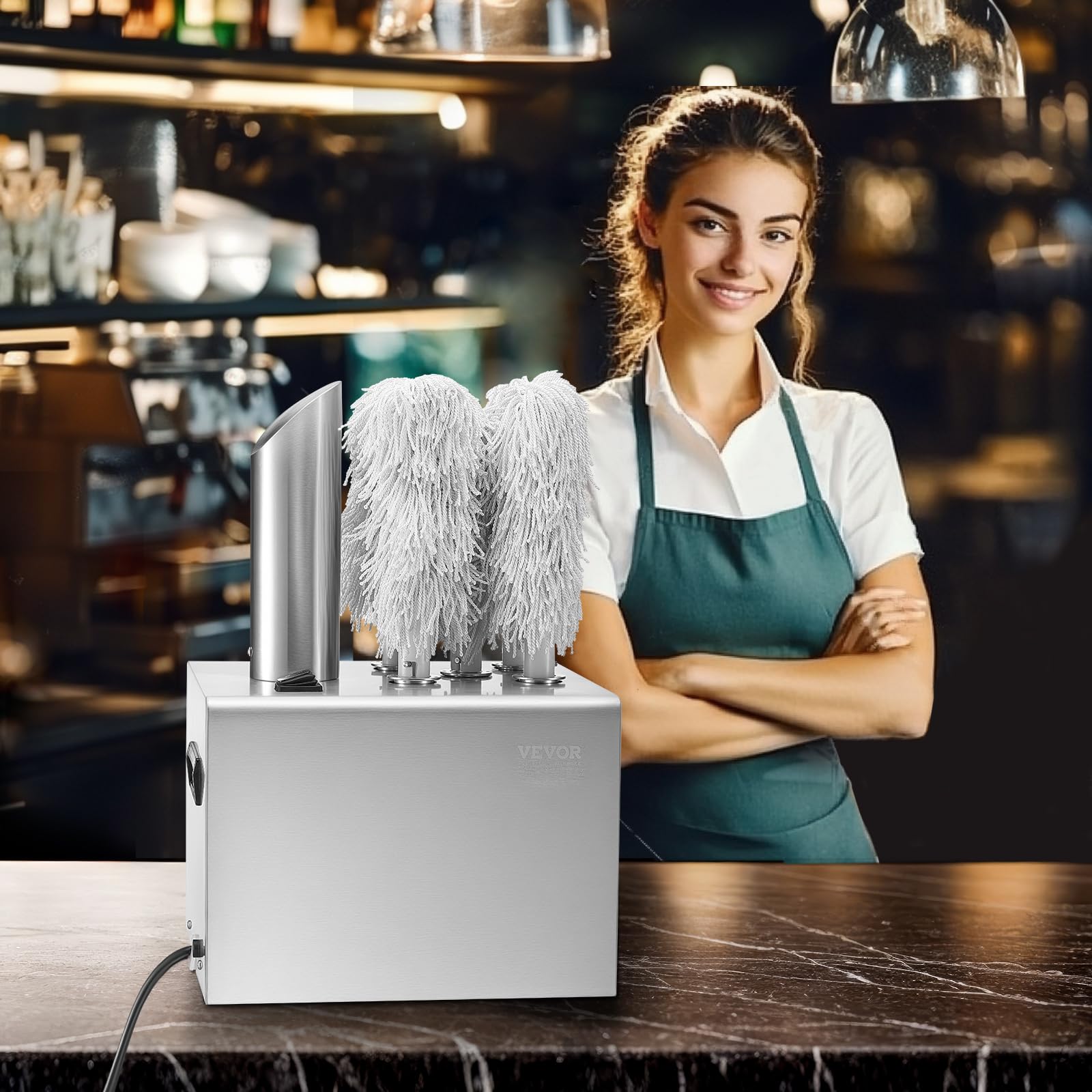 VEVOR Lucidatrice per Bicchieri da Vino, Lucidatrice per Bicchieri a 5 Spazzole, Lucidatrice Elettrica 330 Tazze/Ora per Bicchieri da Champagne, Boccali da Birra, Boccali, per Bar, Ristoranti, Cucine