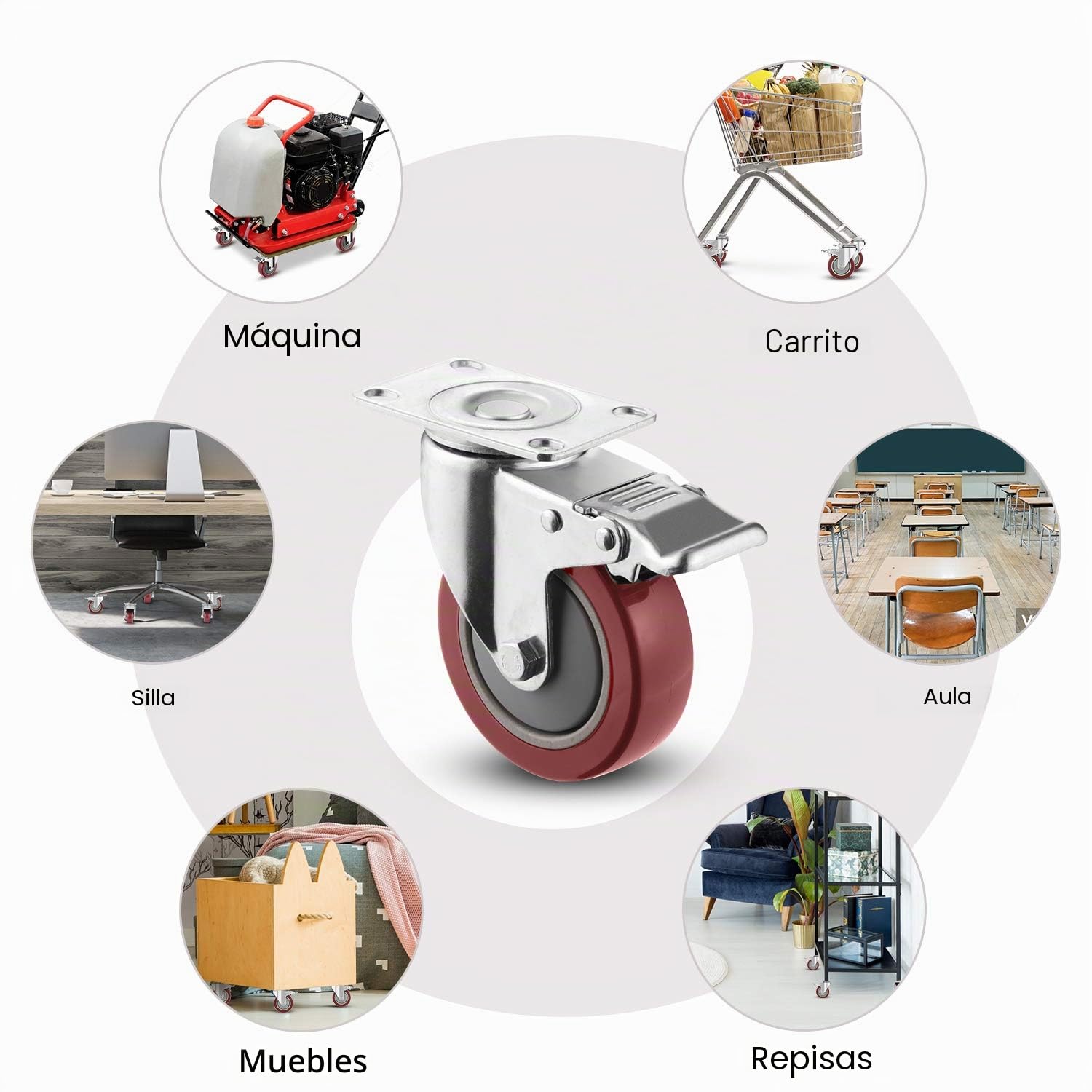 Meditool 4 Ruedas Pivotantes, 400KG | 100mm, Ruedas para Muebles,Ruedas Giratorias con Freno Con Placa de Montaje