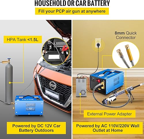 Miniatura 3 de VEVOR Compresor de aire PCP 12V CC, compresor PCP 4500 Psi, compresor de aire Paintball 30MPa compresor de aire PCP portátil, bomba de rifle de aire