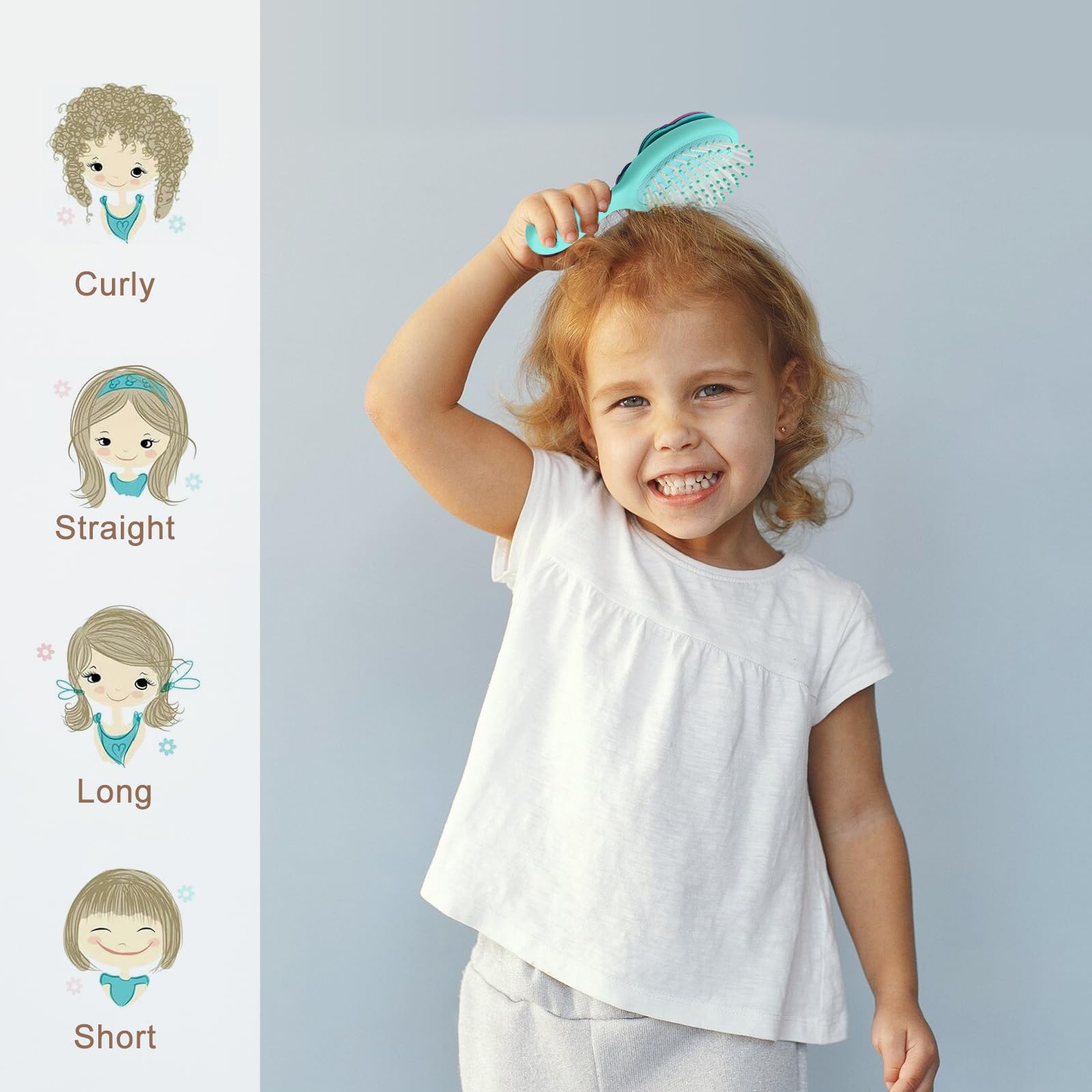 Cepillo de pelo para niños pequeños, mini cepillo de pelo para niños, cepillo de viaje para niños y niñas, cepillo de unicornio con cojín de aire, color azul