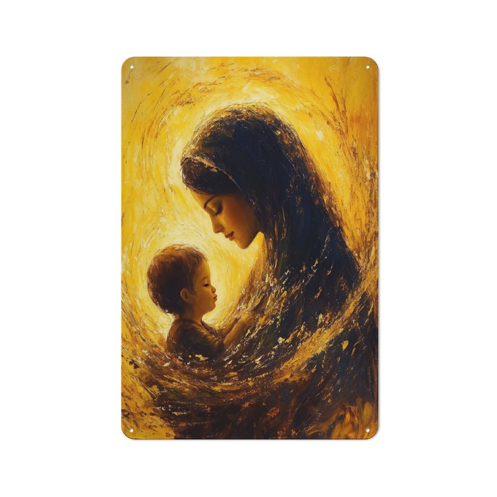 Junmoney Style-8 Rustic Tin Sign 30X20cm Featuring Mother And Child Golden Painting For Garage Or Workshop, For Garage, Workshop And Man Cave Decoration
