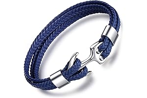 MicLee Men's Leather Anchor Bracelet: Timeless Elegance