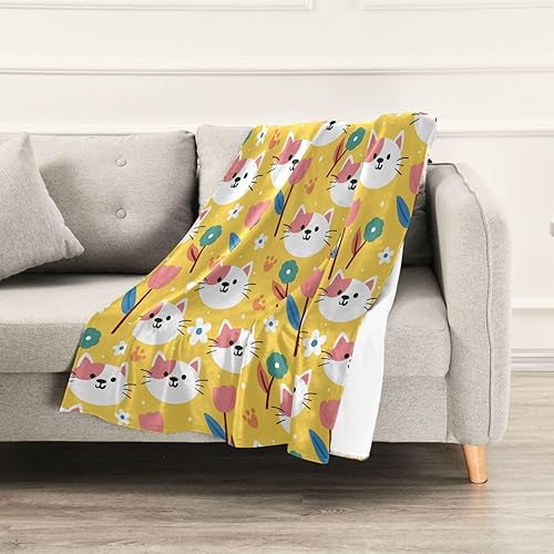 Miniatura 5 de Cute Cartoon Cat Yellow Flannel Fluffy Blanket for Adults Kids, Warm Holiday Blanket for Office Bedroom Home Decor, 60x90 Inches Bed Blanket