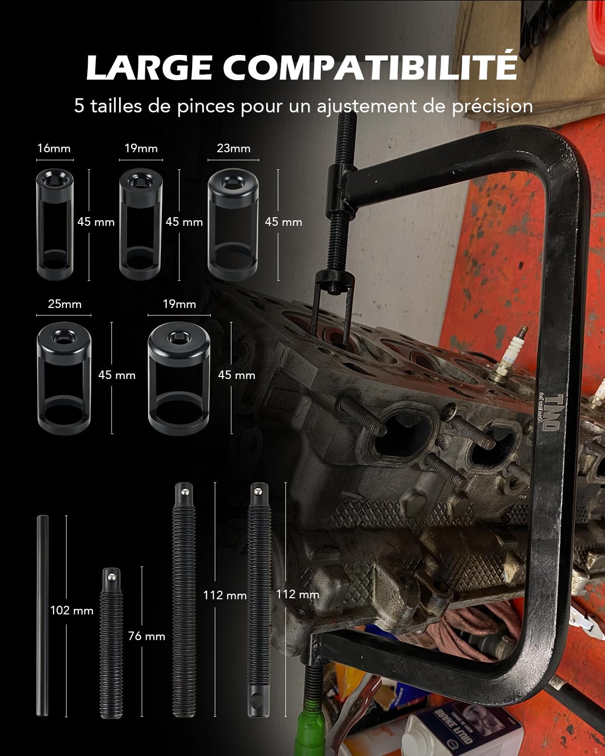 Orion Motor Tech Kit Lève-soupape 10 Pièces avec Serre-Joint en C, Compresseur de Ressort de Soupape pour Auto, Moto et Petit Moteur, Outil de Distribution avec 5 Adaptateurs et Mallette