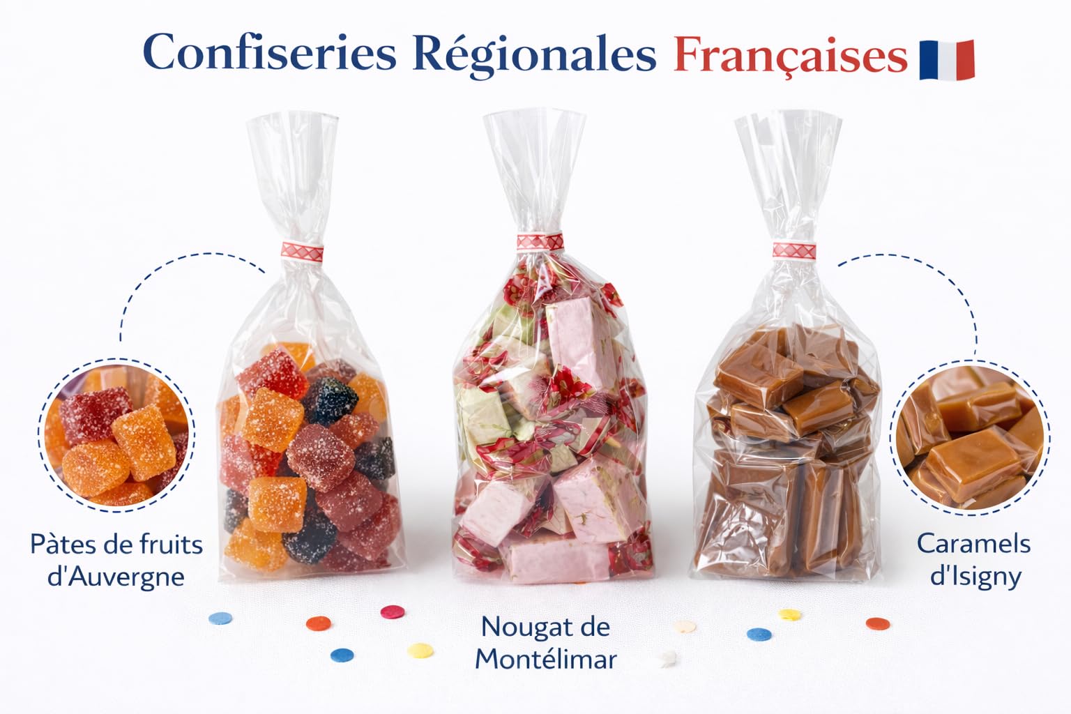Meldosi Assortiment de Bonbons Traditionnels Français – Confiseries Artisanales, Pâtes de Fruits, Nougats, Caramels – Sachet coffret gourmand Élégant Prêt à Offrir