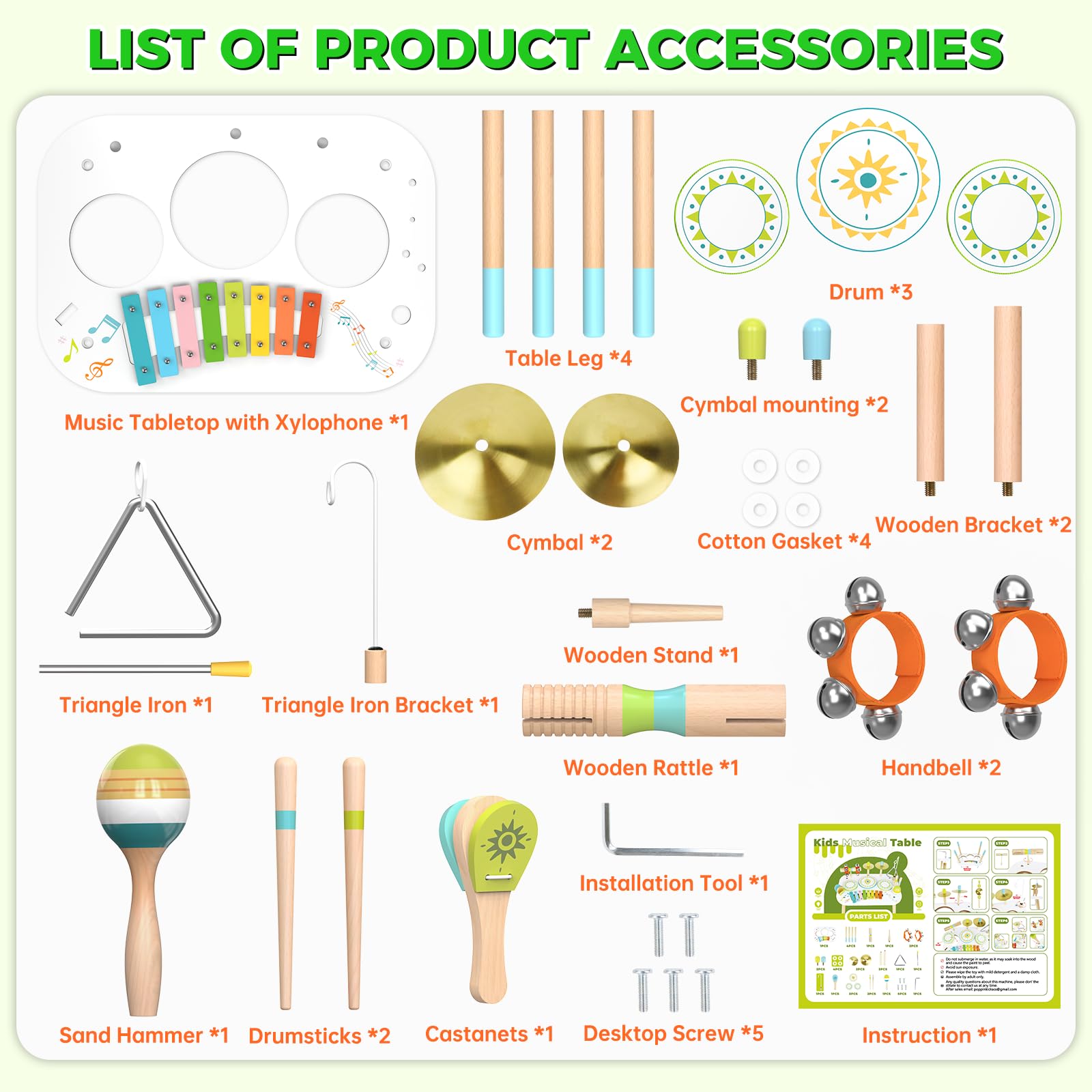 Batería 12‑en‑1 para Niños 1‑3 Años, Mesa Instrumentos Musicales Bebé, Juguetes Madera Montessori con Xilófono, Bongos, Platillo, Maracas & Cascabeles de Muñeca, Regalo Cumpleaños Niño Niña 1 2 3 Años