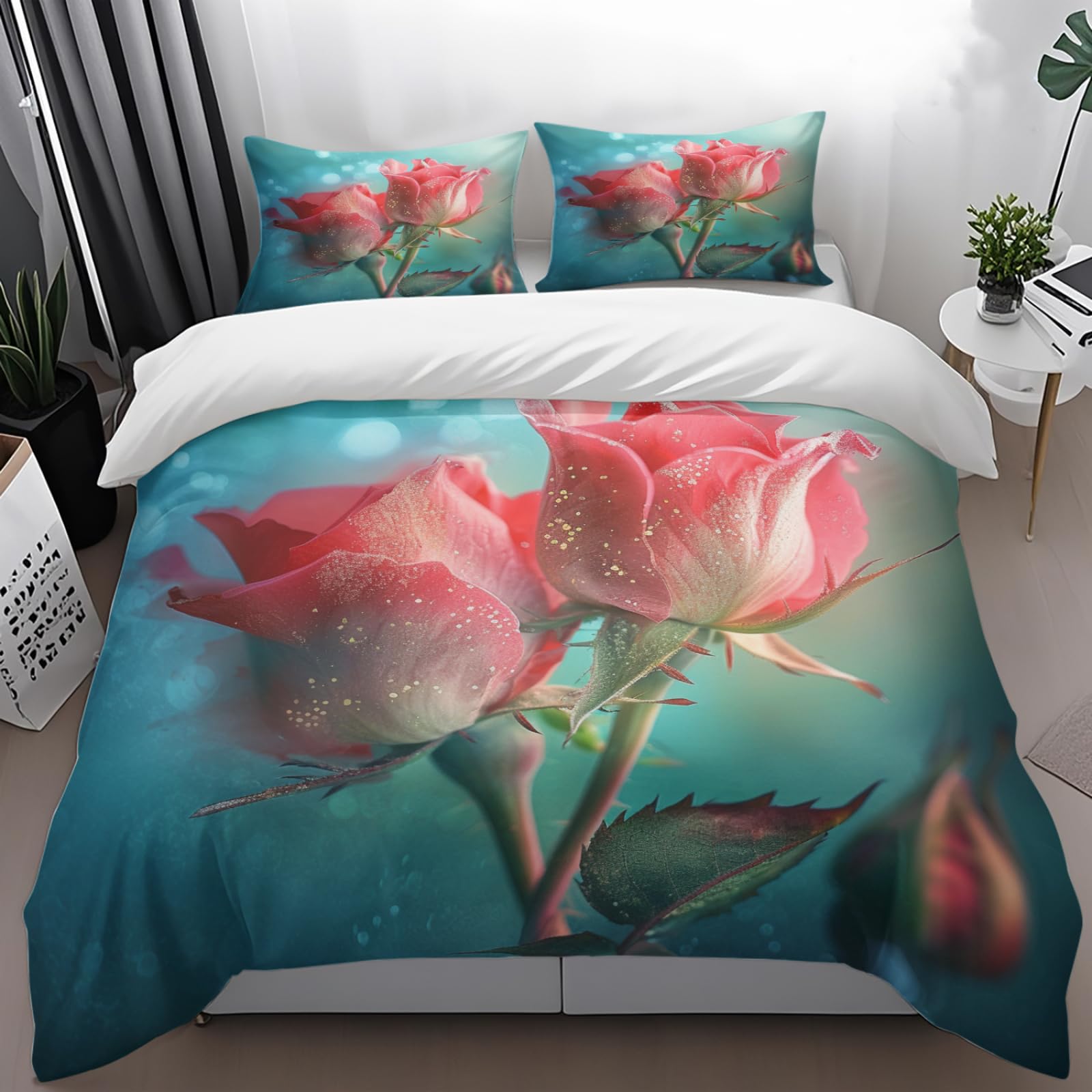Housse de couette 140x200 Lac Bleu Rose en microfibres avec ses 2 taies