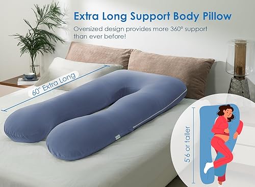 Miniatura 9 de QUEEN ROSE Almohadas refrescantes de embarazo, almohada de maternidad de cuerpo completo en forma de U para apoyo a embarazadas, viscosa ligera