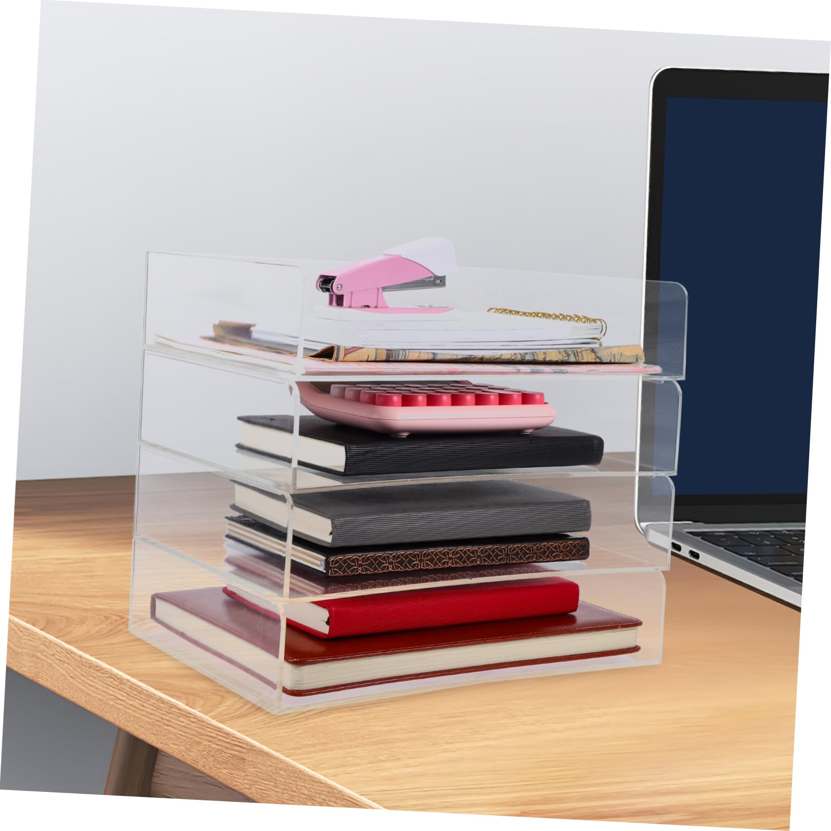 Bureau en acrylique – Bac à documents empilable pour fournitures de bureau à domicile, porte-documents, lettres et papier, solution de rangement élégante pour un espace de travail efficace
