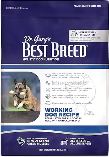 Best Breed Dr. Gary's Working Dog Diet Made in USA [Alimento seco natural alto en calorías para perros] - 13 libras, marrón oscuro (7-53182-95269-7)