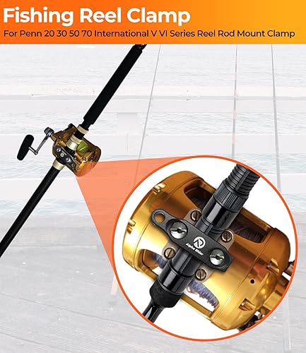 Miniatura 2 de Carrete de pesca Abrazadera de caña de pescar Carretes de pesca Piezas para Penn 20 30 50 70 International V VI Series Reel Rod Clamp Mount Aleación