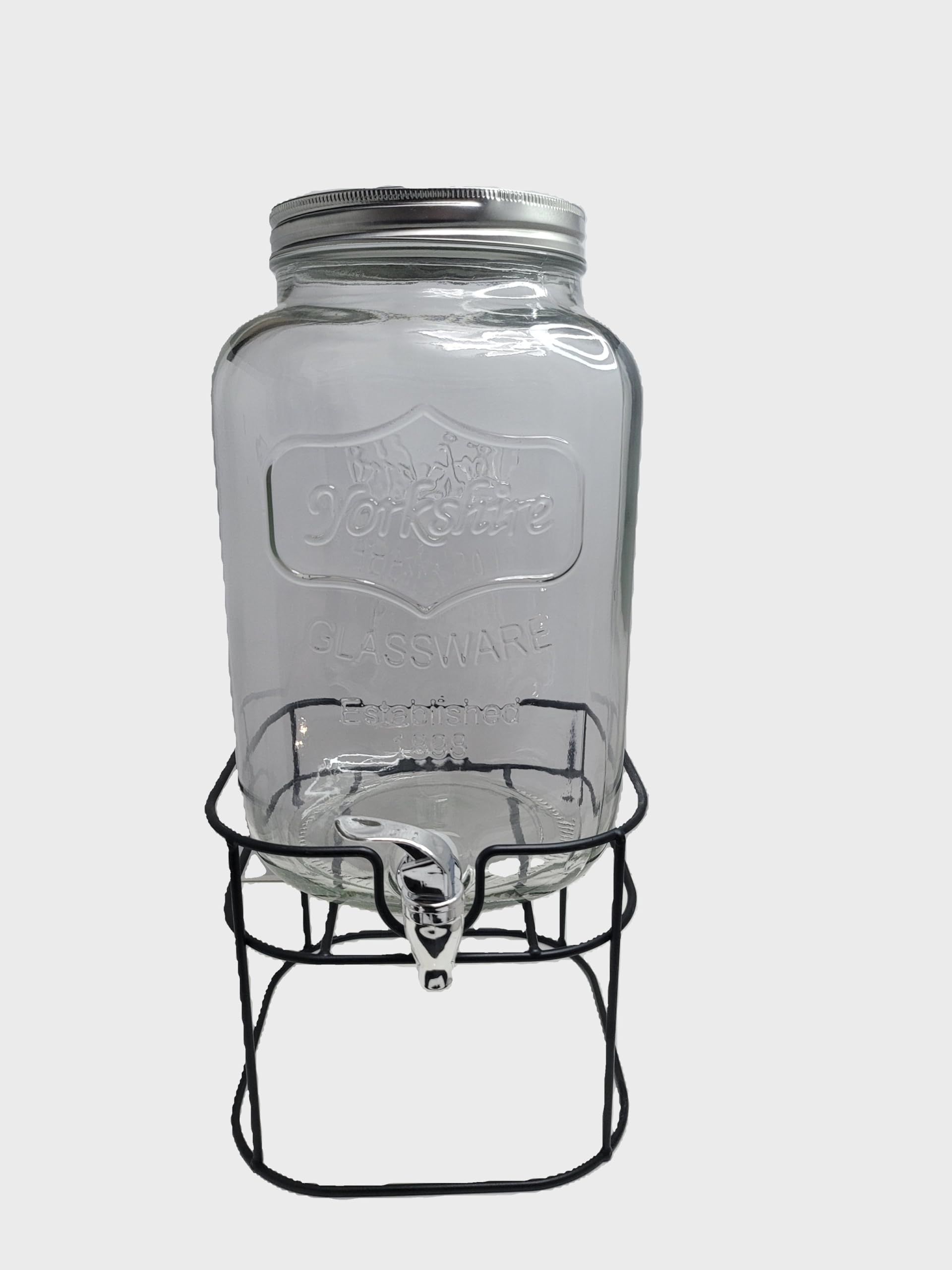 Distributore Di Bevande In Vetro Da 8 Litri Con Rubinetto - Stile Mason Jar Vintage - Ideale Per Feste, Picnic E BBQ - Include Supporto In Metallo