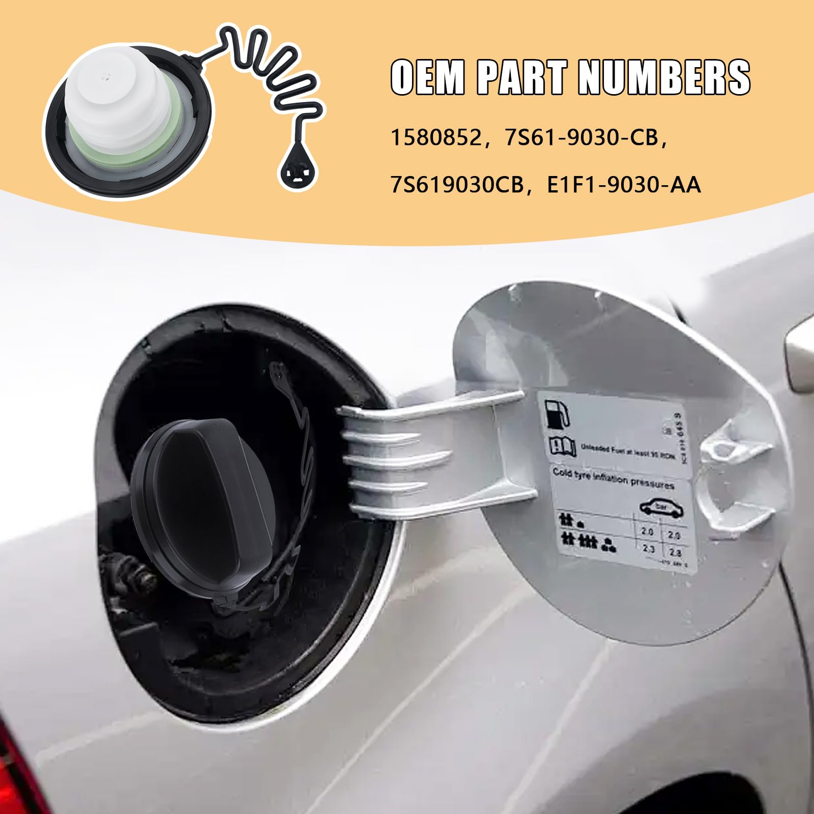 Tapón de Depósito de Combustible, Compatible con Ford Fiesta, Transit, Fusion, MK5, MK8, KA, Sustituye a 1580852, 7S61-9030-CB, 7S619030CB, Tapa del Tanque de Gasolina de Repuesto