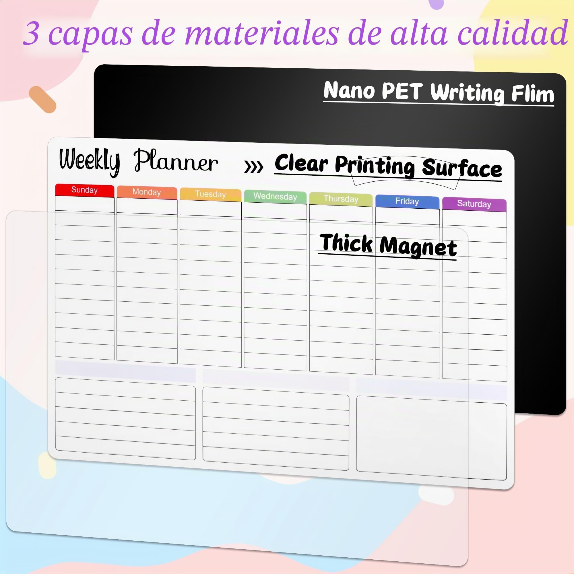 JIANTA Calendario Magnetico Nevera Mensual, 3 Planes Mensual, Semanal y Diario, Planificador Magnético Nevera, Pizarra Magnéticas Nevera, Planificador Semanal incluye 8 marcadores de borrado en seco