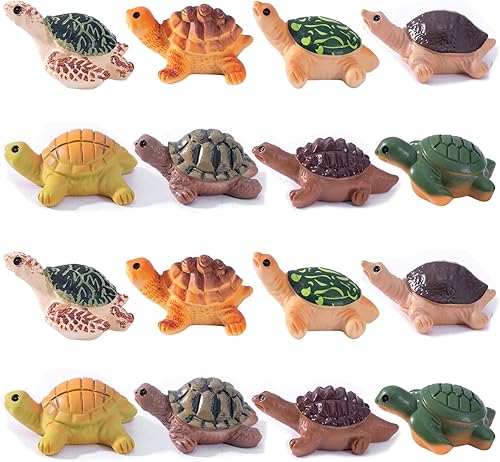 16 figuras realistas de tortuga marina en miniatura de resina de animales del océano, decoración de pastel de tortuga pequeña para manualidades,