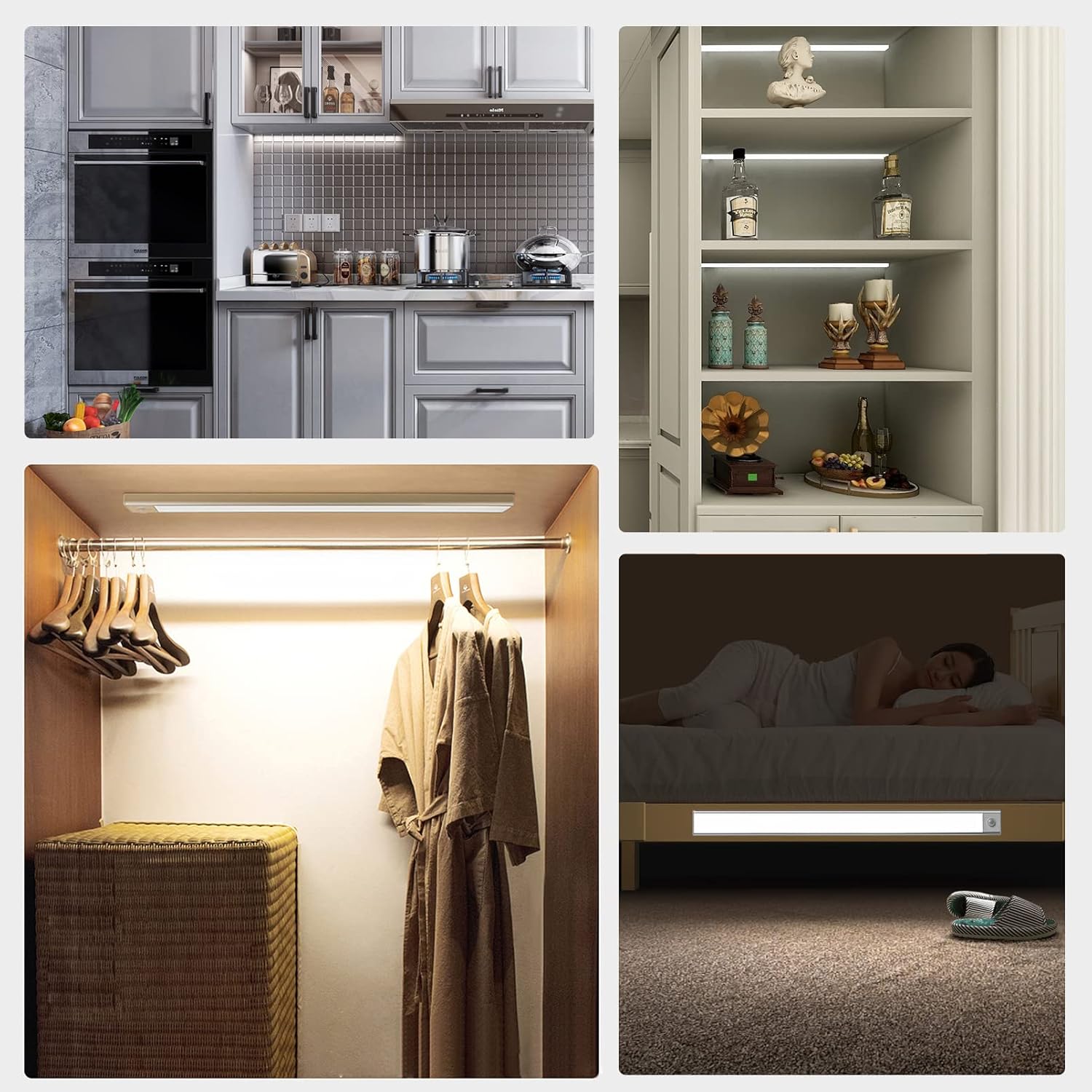 70-LED Motion Sensor Cabinet Light,Under Counter Closet Lighting, Wireless USB Rechargeable Kitchen Night Lights,Battery Powered Light,Uniform Light for Wardrobe
