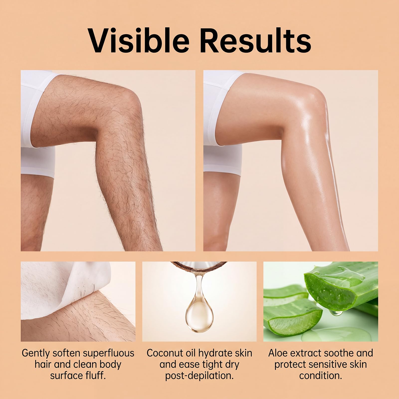 Crema depilatoria delicata e indolore per donne e uomini, a base di olio di cocco, per viso, labbro superiore, mento e guance. Adatto per pelli sensibili. Lascia la pelle (4 pezzi)