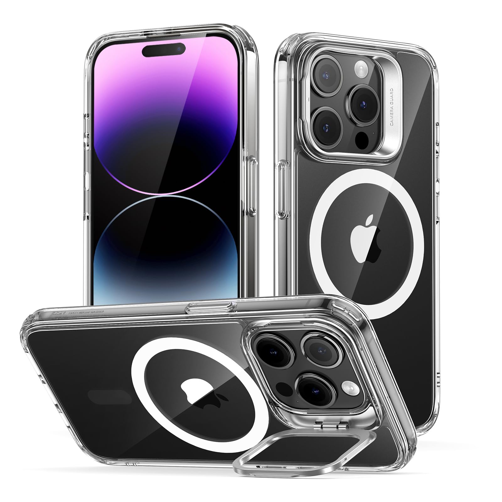 ESR for iPhone 14 Pro Case, Compatible with MagSafe, Built-in Camera Ring Stand, Military-Grade Protection, Magnetic Phone Case for iPhone 14 Pro, Classic Kickstand Case (HaloLock), Clear