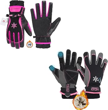 HANDLANDY Waterproof Insulated Work Gloves, 3M Thinsulate Thermal Winter Gloves for Men Women Touch Screen, Warm Ski Snowboard Cold Weather Gloves Pink