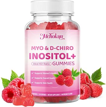 Myo-Inositol & D-Chiro Inositol Gummies, Ideal 401 Ratio Supplement for Women with Vitamin D3 & B12 for Support Hormonal Balance & Wellness, Sugar Free, Raspberry, 60 Count