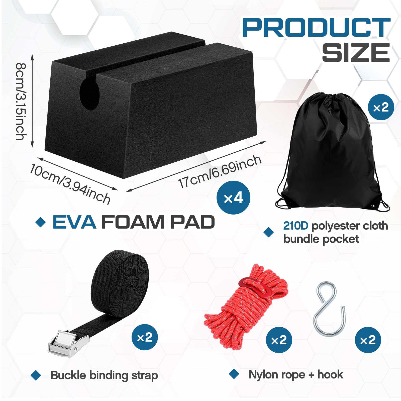 Innconee Universal Car Top Canoe Carrier Kit 6.7 Inch Kayak Foam Blocks for Roof Rack Soft Standard Replacement Car Top Roof Racks Pads with Tie-Downs