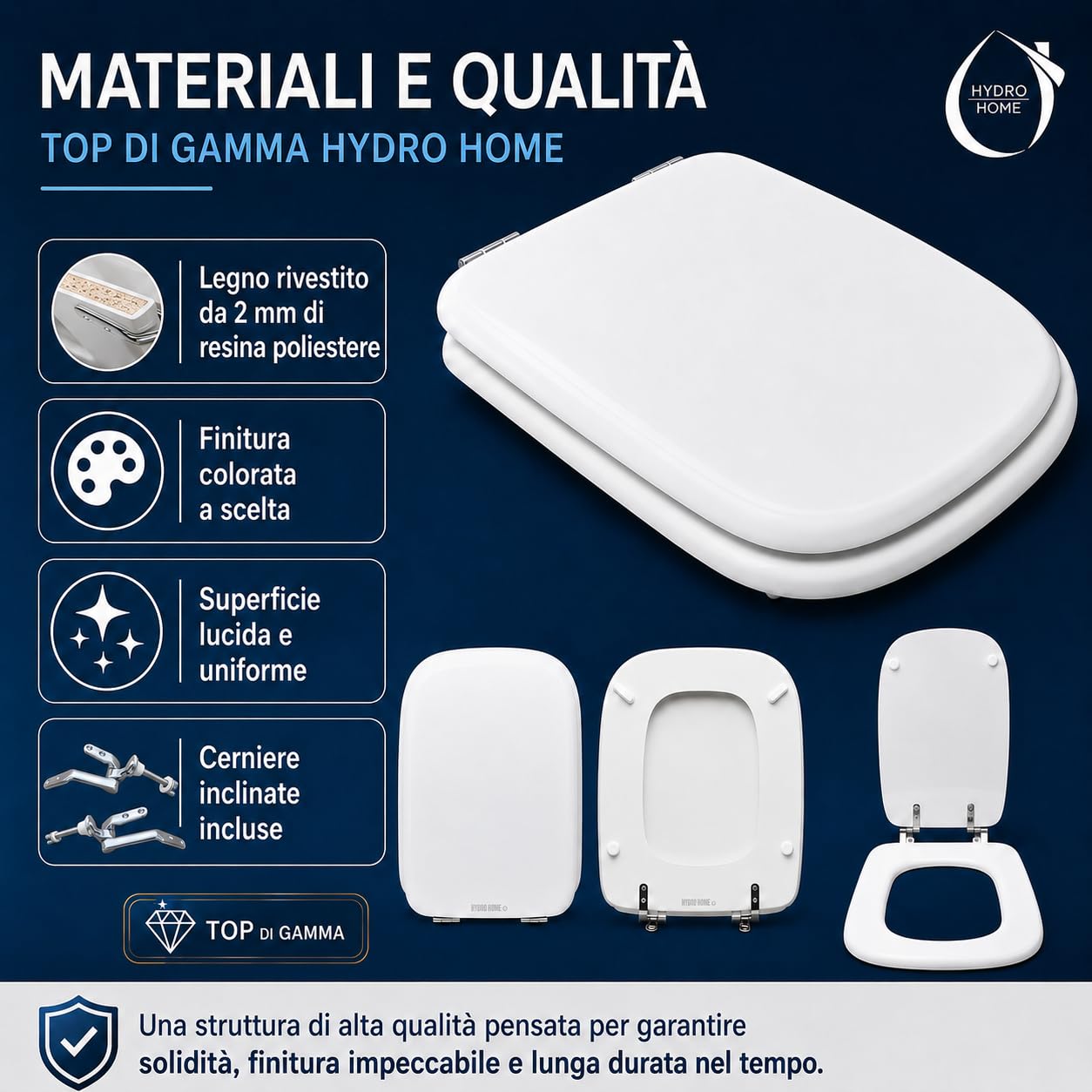 Asiento de inodoro compatible con Conca Ideal Standard, color blanco, solo para inodoro con bisagras inclinadas 45° – Asiento de inodoro de madera recubierta de resina de poliéster brillante
