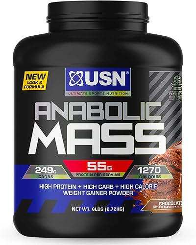 USN Suplementos anabólicos de masa ganadora de peso en polvo, chocolate, 6 libras